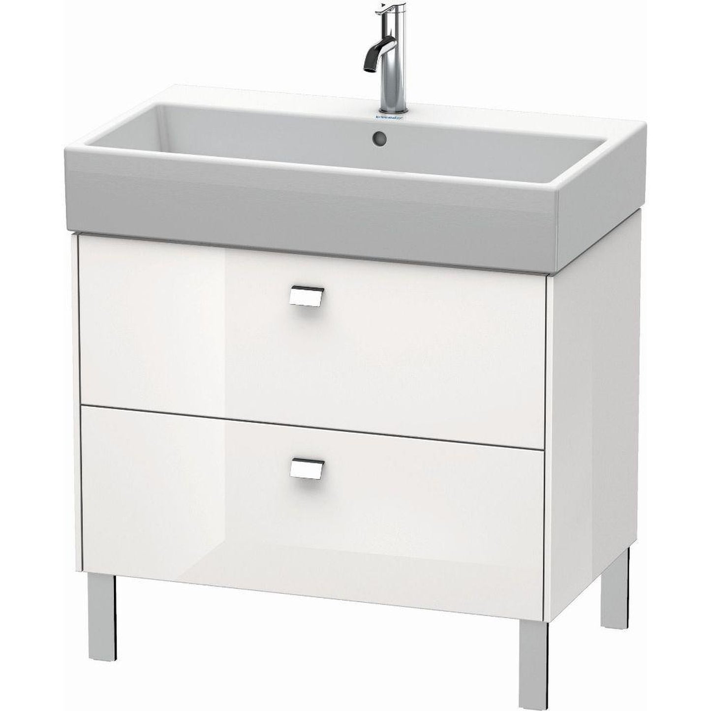 Duravit Brioso 31" x 22" x 18" Two Drawer Floor Standing Vanity Unit in White High Gloss and Chrome Handle