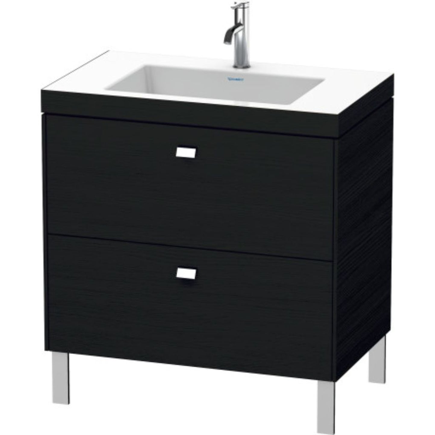 Duravit Brioso 31" x 28" x 19" Two Drawer C-Bonded Floor Standing Vanity Kit With One Tap Hole in Black Oak and Chrome Handle