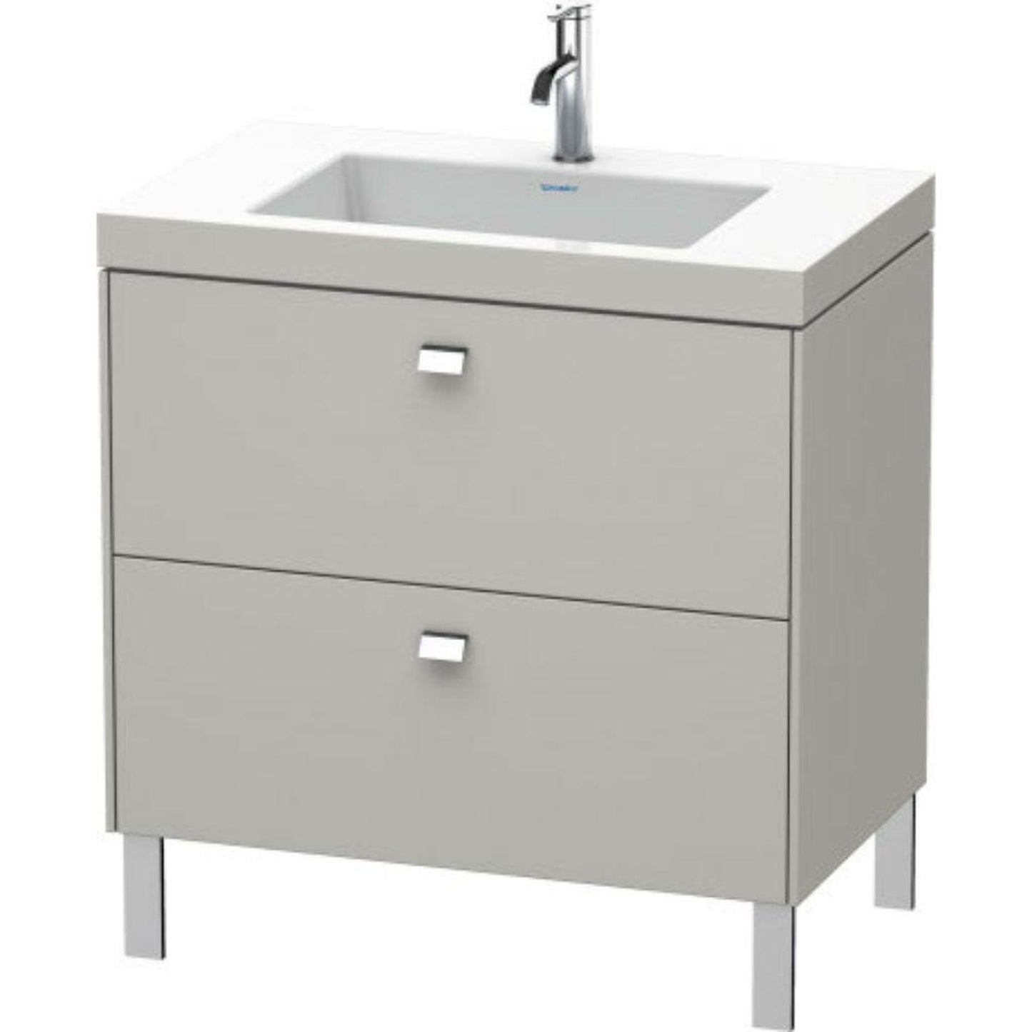 Duravit Brioso 31" x 28" x 19" Two Drawer C-Bonded Floor Standing Vanity Kit With One Tap Hole in Concrete Grey Matt and Chrome Handle