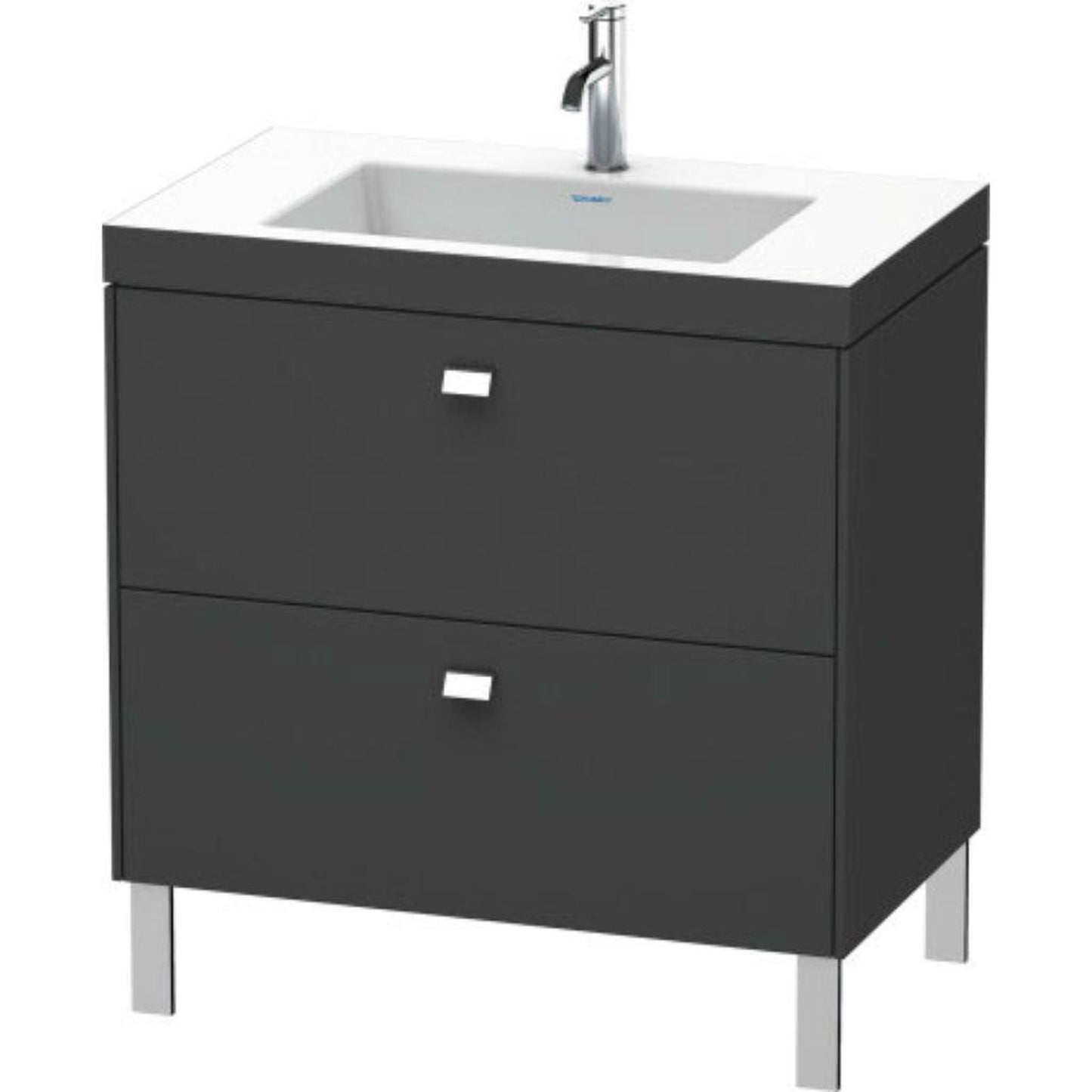 Duravit Brioso 31" x 28" x 19" Two Drawer C-Bonded Floor Standing Vanity Kit With One Tap Hole in Graphite Matt and Chrome Handle