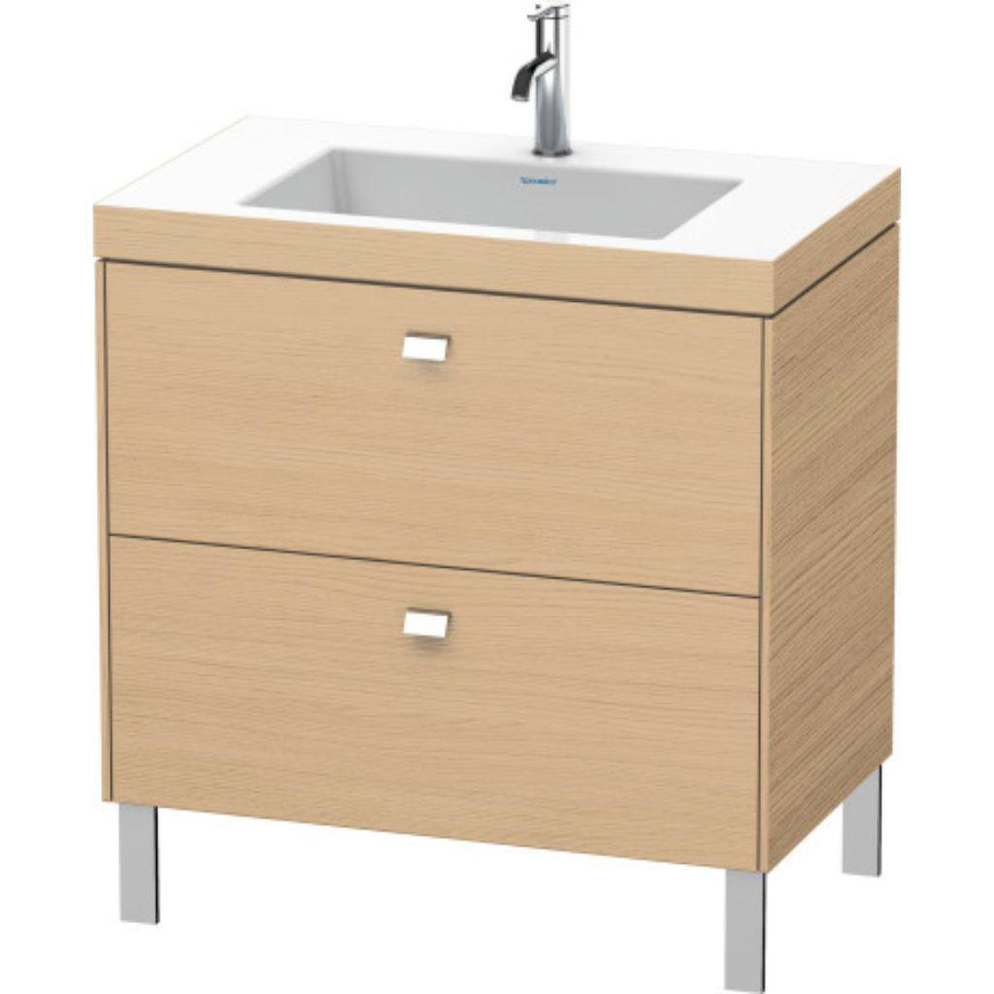 Duravit Brioso 31" x 28" x 19" Two Drawer C-Bonded Floor Standing Vanity Kit With One Tap Hole in Natural Oak and Chrome Handle