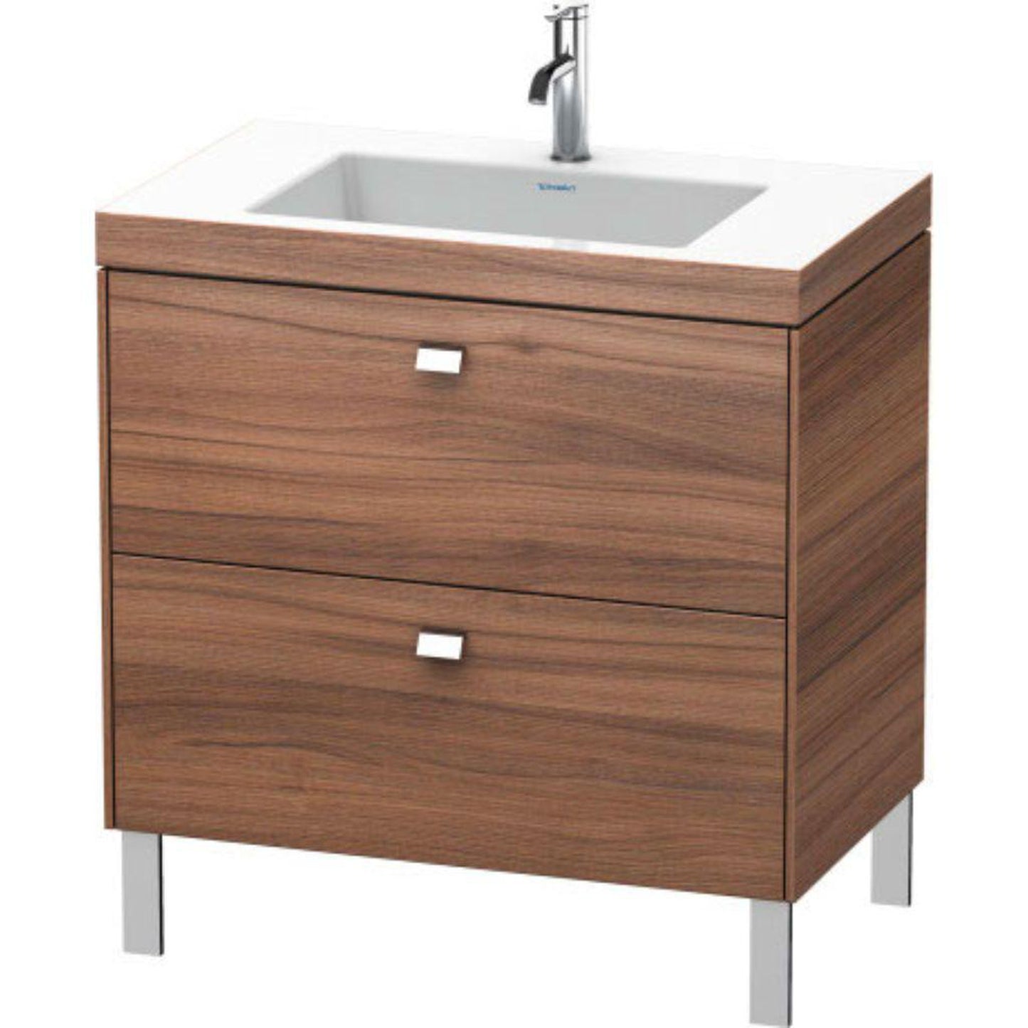 Duravit Brioso 31" x 28" x 19" Two Drawer C-Bonded Floor Standing Vanity Kit With One Tap Hole in Natural Walnut and Chrome Handle