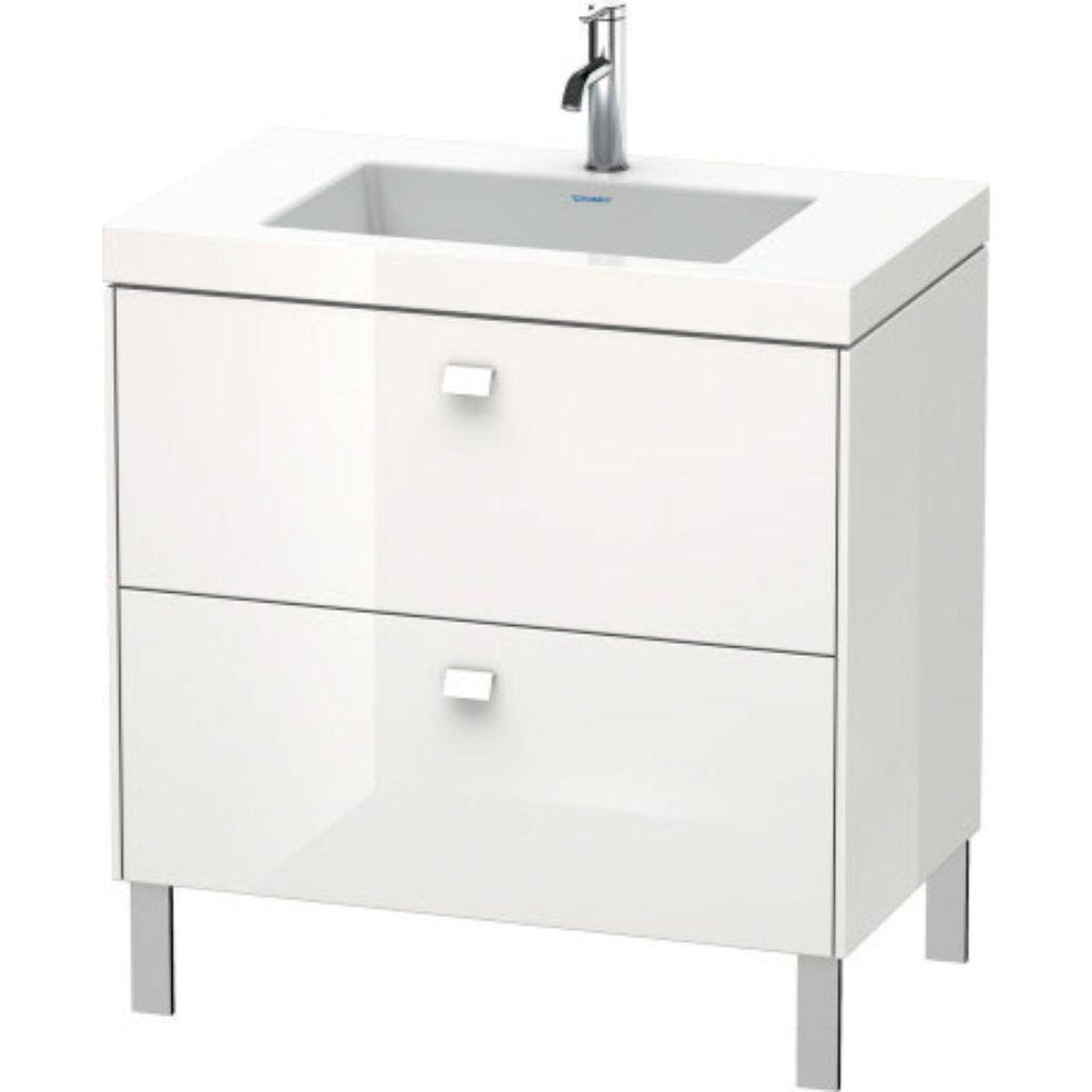 Duravit Brioso 31" x 28" x 19" Two Drawer C-Bonded Floor Standing Vanity Kit With One Tap Hole in White High Gloss