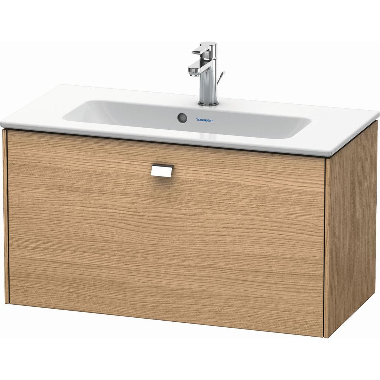 Duravit Brioso 32" x 17" x 15" One Drawer Wall-Mount Vanity Unit in European Oak and Chrome Handle