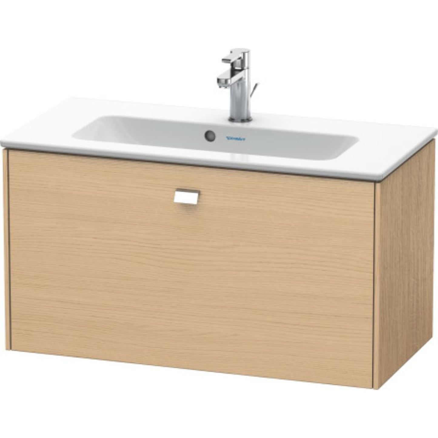 Duravit Brioso 32" x 17" x 15" One Drawer Wall-Mount Vanity Unit in Natural Oak and Chrome Handle