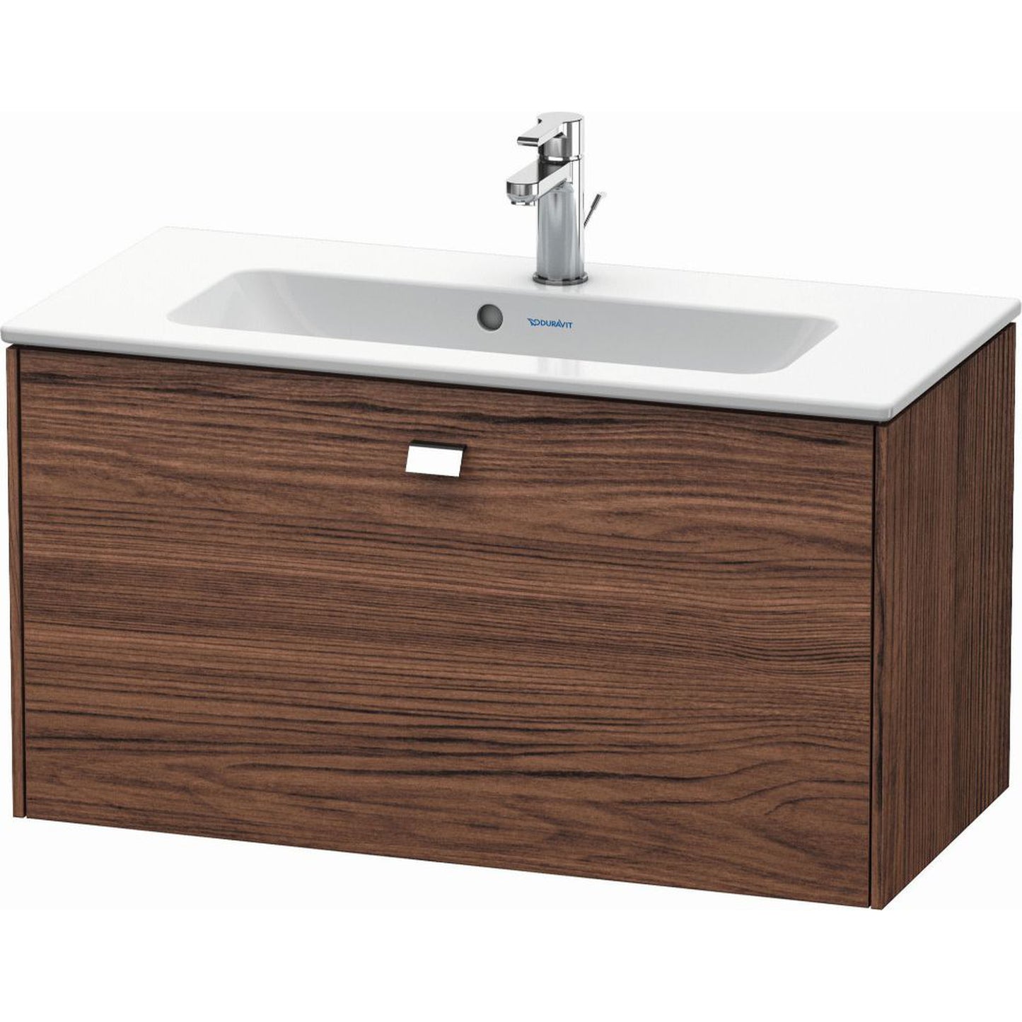 Duravit Brioso 32" x 17" x 15" One Drawer Wall-Mount Vanity Unit in Walnut Dark and Chrome Handle