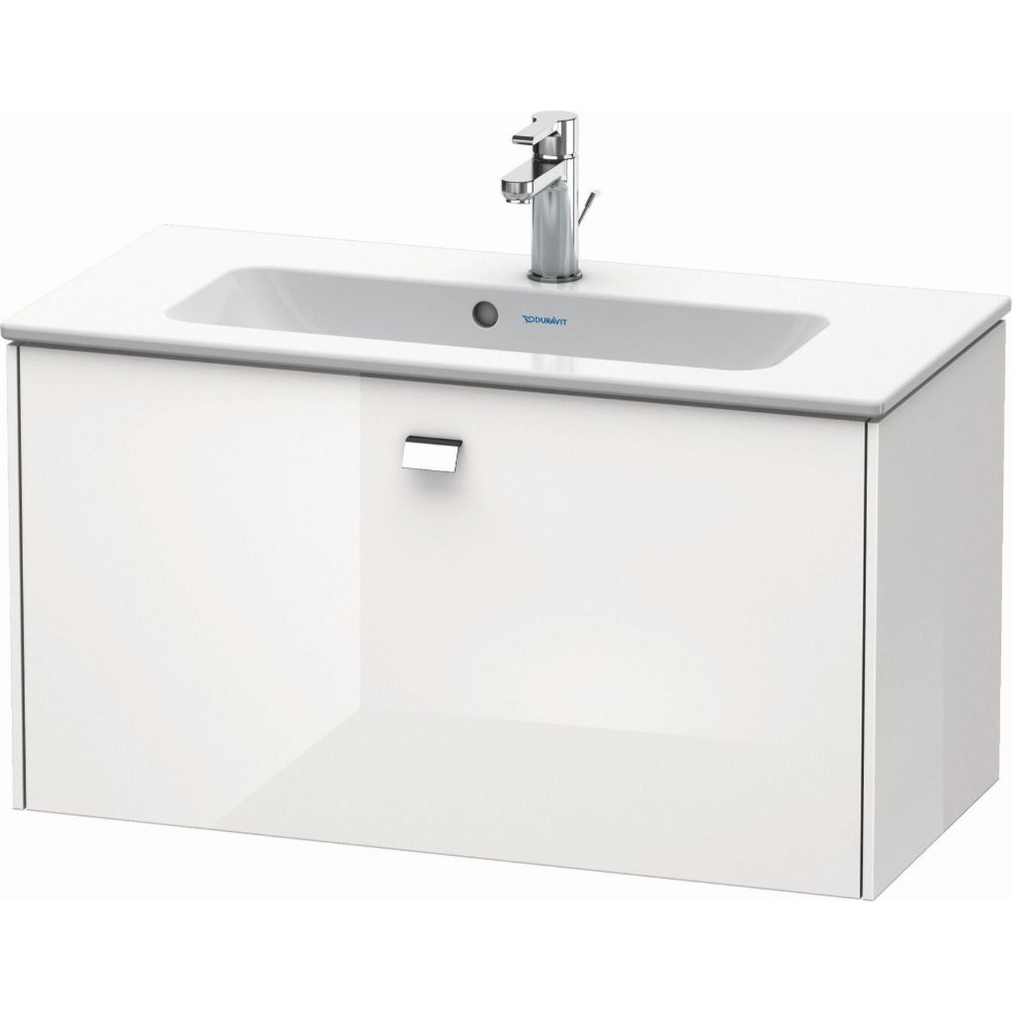 Duravit Brioso 32" x 17" x 15" One Drawer Wall-Mount Vanity Unit in White High Gloss and Chrome Handle