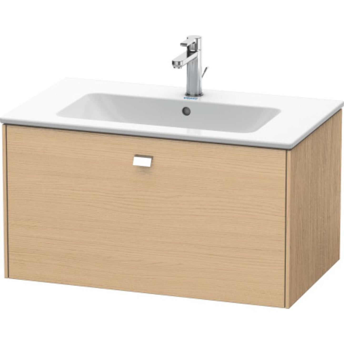 Duravit Brioso 32" x 17" x 19" One Drawer Wall-Mount Vanity Unit in Natural Oak and Chrome Handle