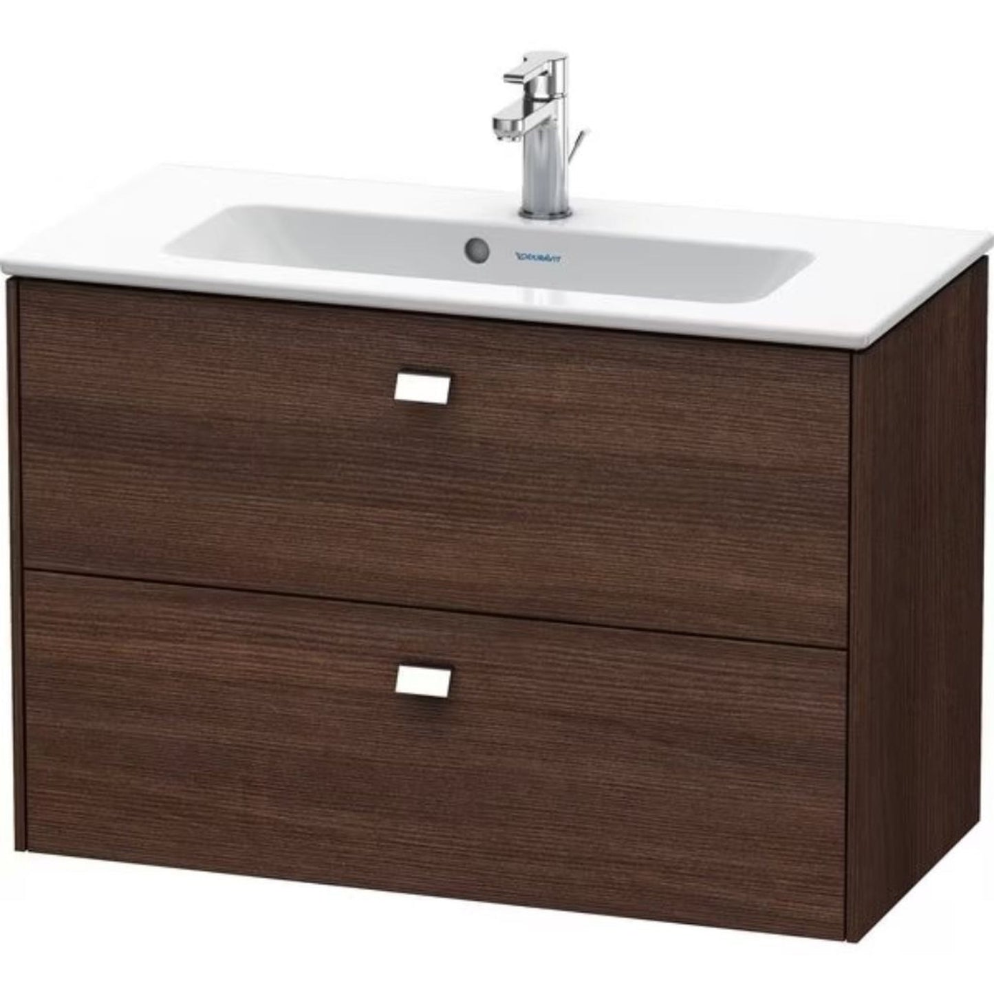 Duravit Brioso 32" x 22" x 15" Two Drawer Wall-Mount Vanity Unit in Chestnut Dark and Chrome Handle