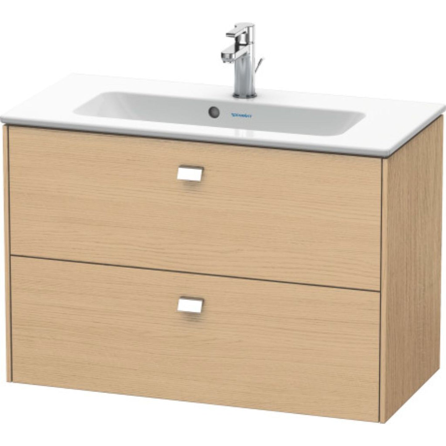 Duravit Brioso 32" x 22" x 15" Two Drawer Wall-Mount Vanity Unit in Natural Oak and Chrome Handle