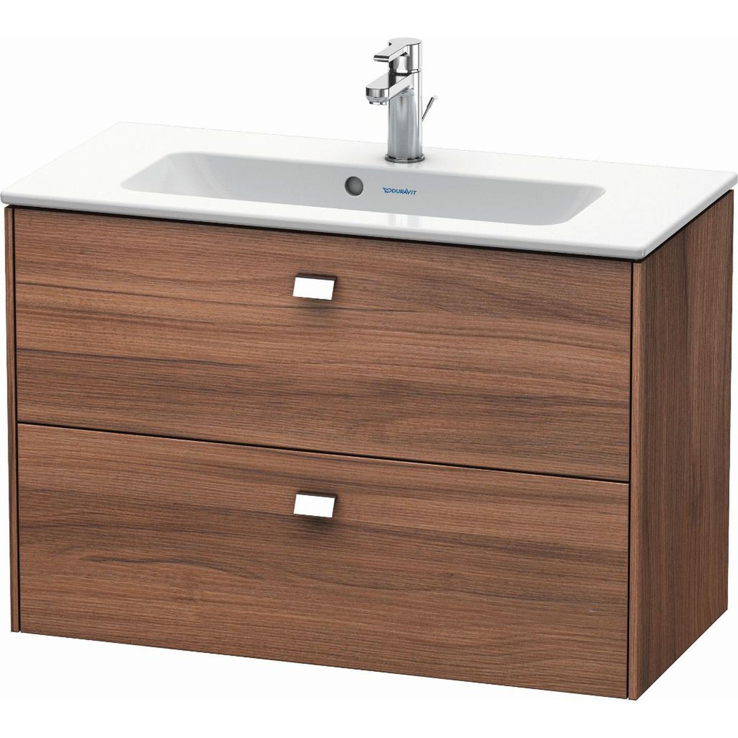Duravit Brioso 32" x 22" x 15" Two Drawer Wall-Mount Vanity Unit in Natural Walnut and Chrome Handle