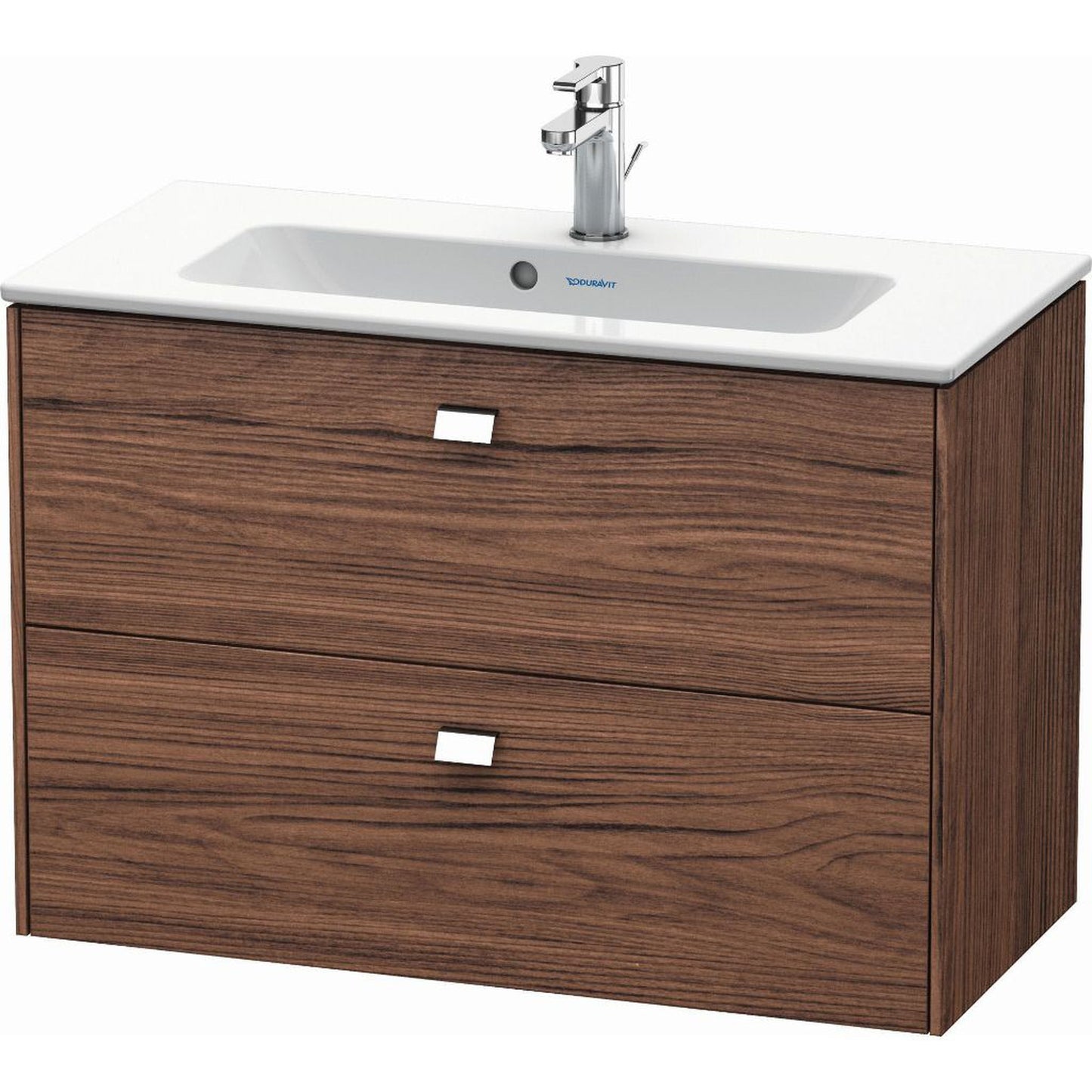 Duravit Brioso 32" x 22" x 15" Two Drawer Wall-Mount Vanity Unit in Walnut Dark and Chrome Handle