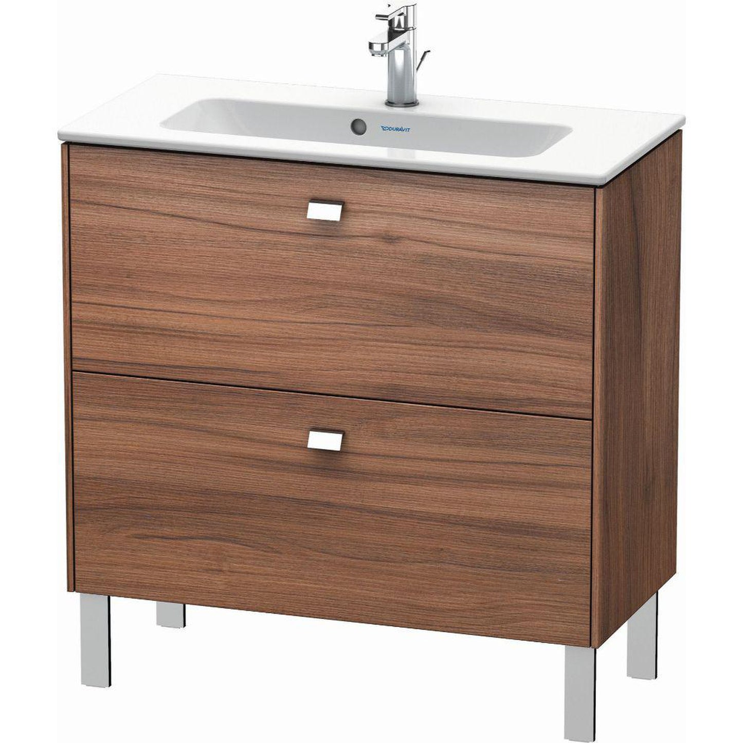 Duravit Brioso 32" x 27" x 15" Two Drawer Floor Standing Vanity Unit in Natural Walnut and Chrome Handle