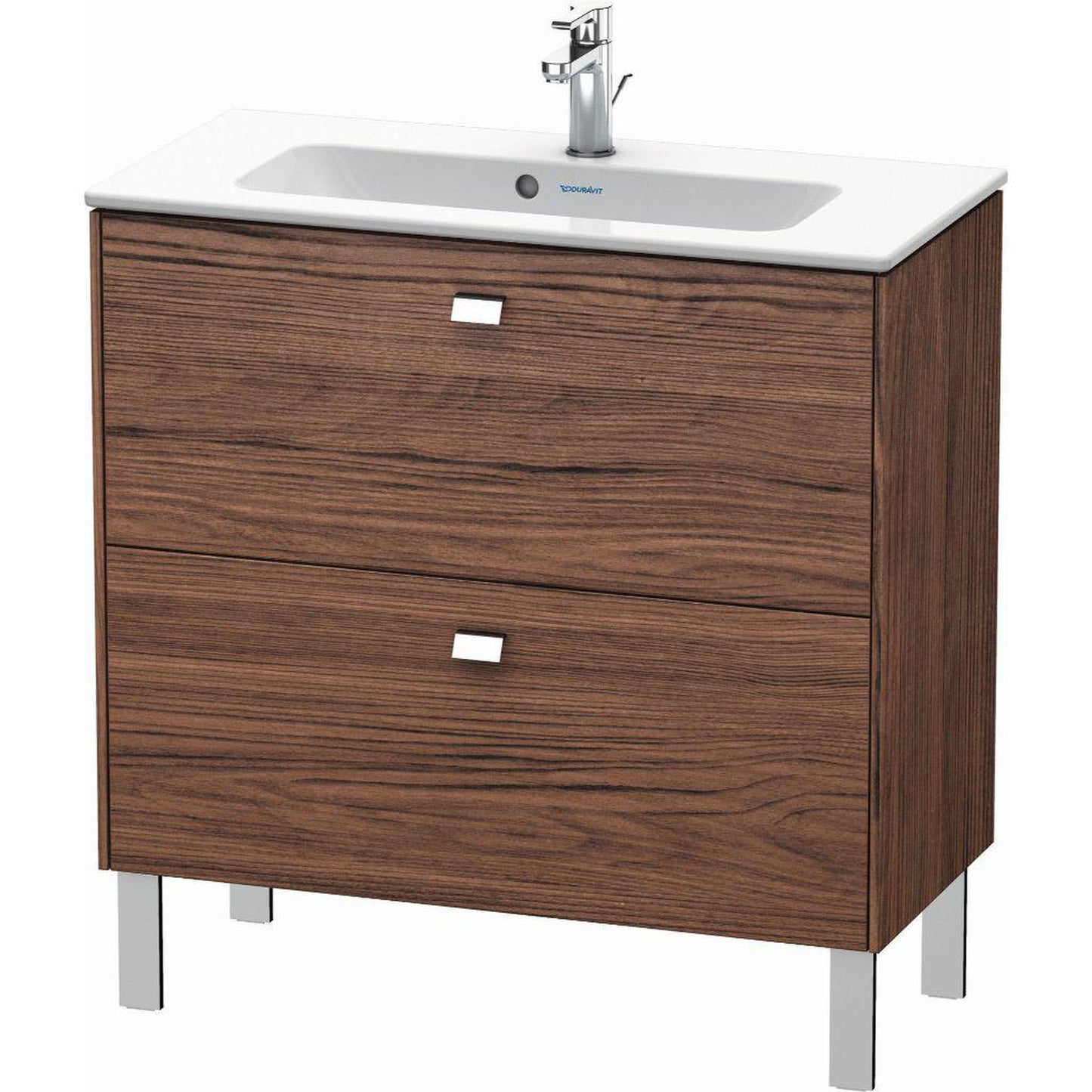 Duravit Brioso 32" x 27" x 15" Two Drawer Floor Standing Vanity Unit in Walnut Dark and Chrome Handle