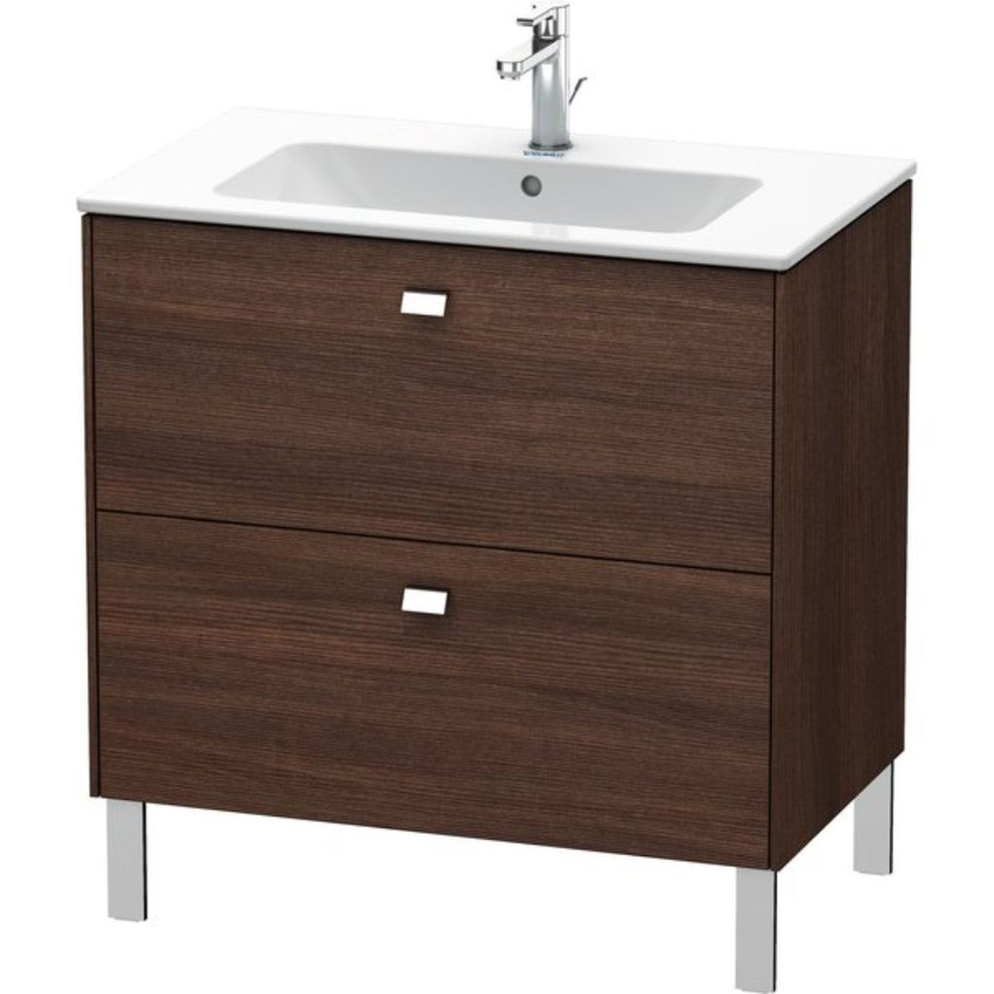 Duravit Brioso 32" x 27" x 19" Two Drawer Floor Standing Vanity Unit in Chestnut Dark and Chrome Handle