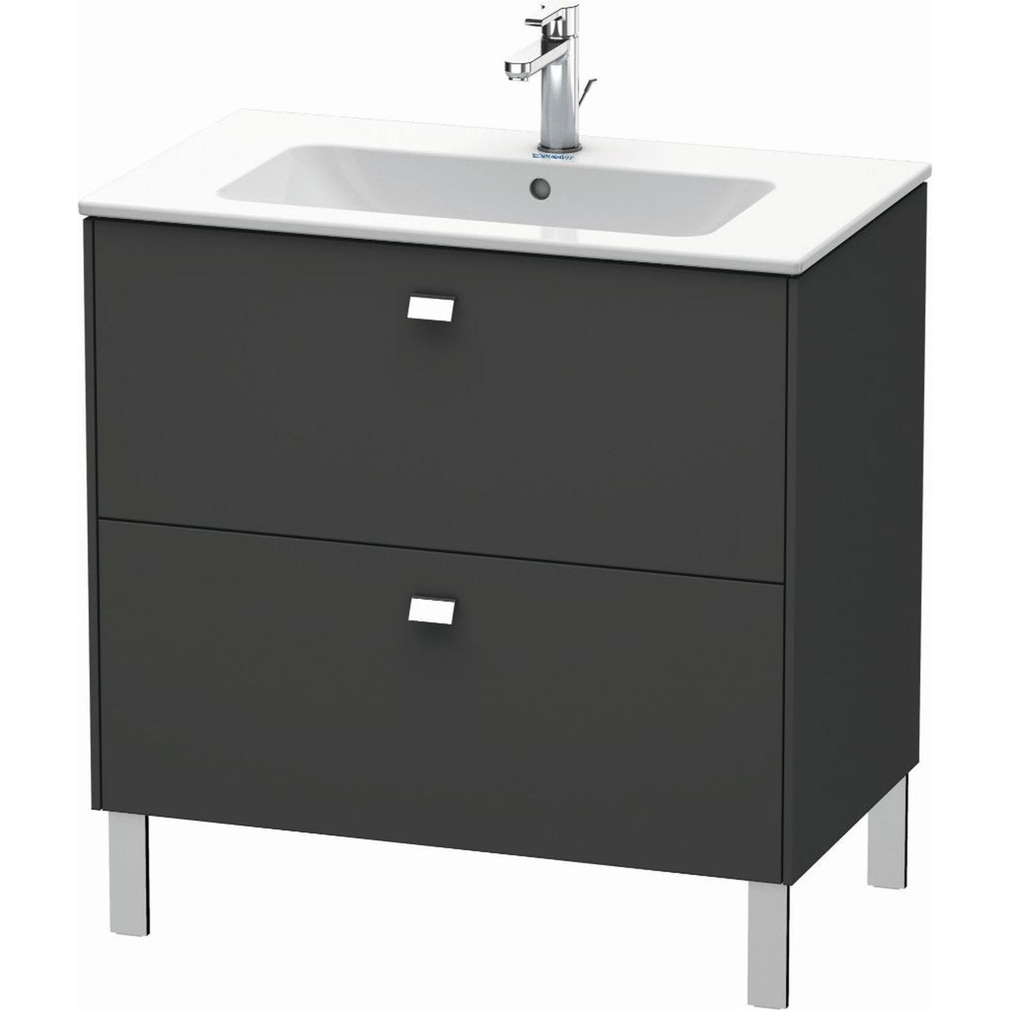 Duravit Brioso 32" x 27" x 19" Two Drawer Floor Standing Vanity Unit in Graphite Matt and Chrome Handle