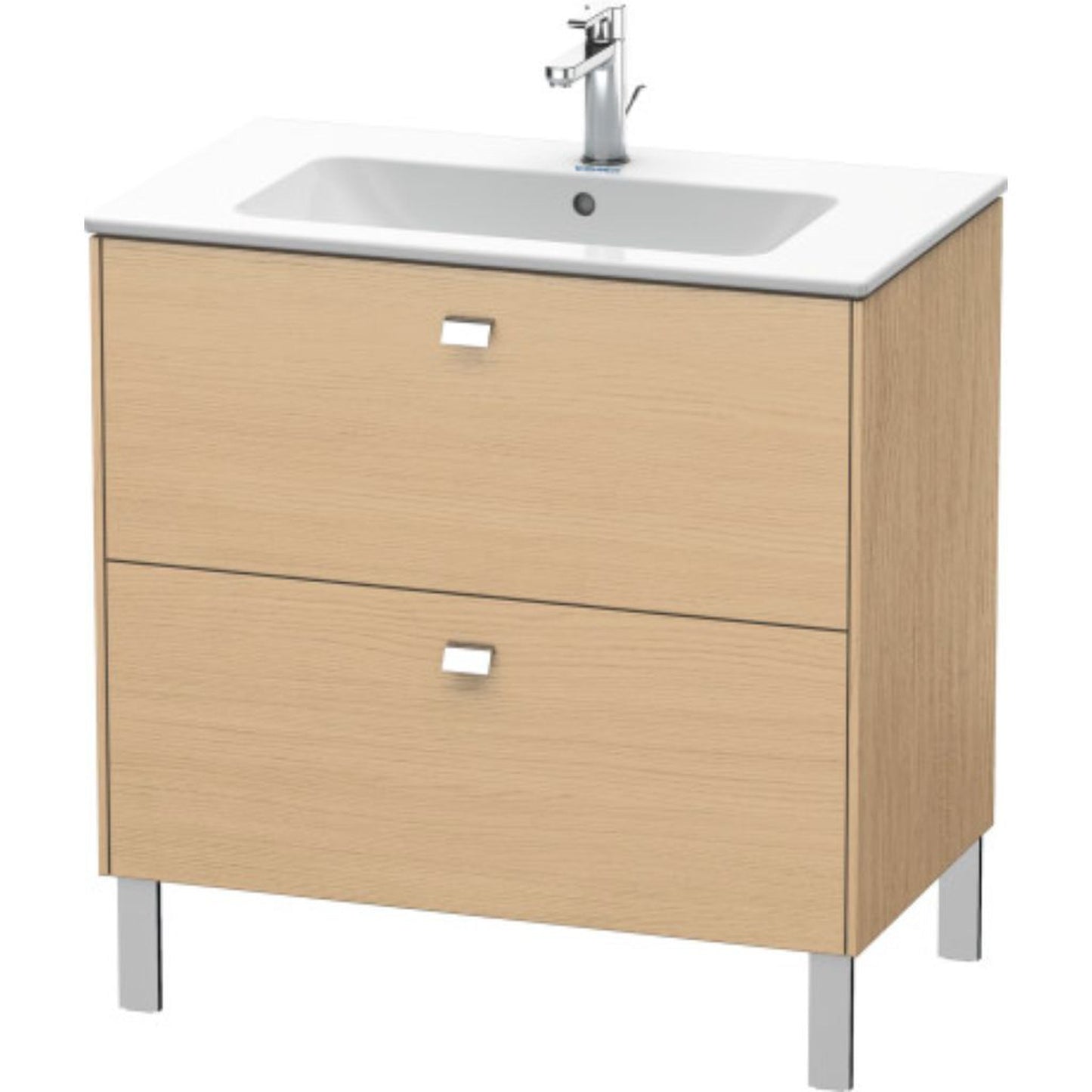 Duravit Brioso 32" x 27" x 19" Two Drawer Floor Standing Vanity Unit in Natural Oak and Chrome Handle