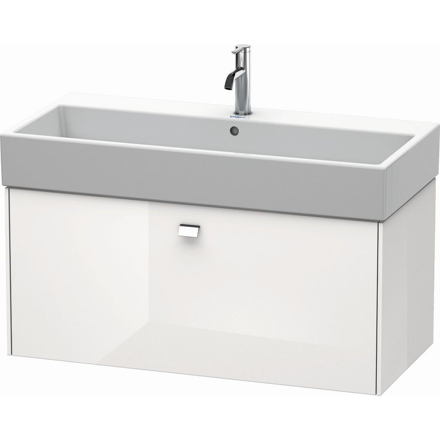 Duravit Brioso 39" x 17" x 18" One Drawer Wall-Mount Vanity Unit in White High Gloss and Chrome Handle