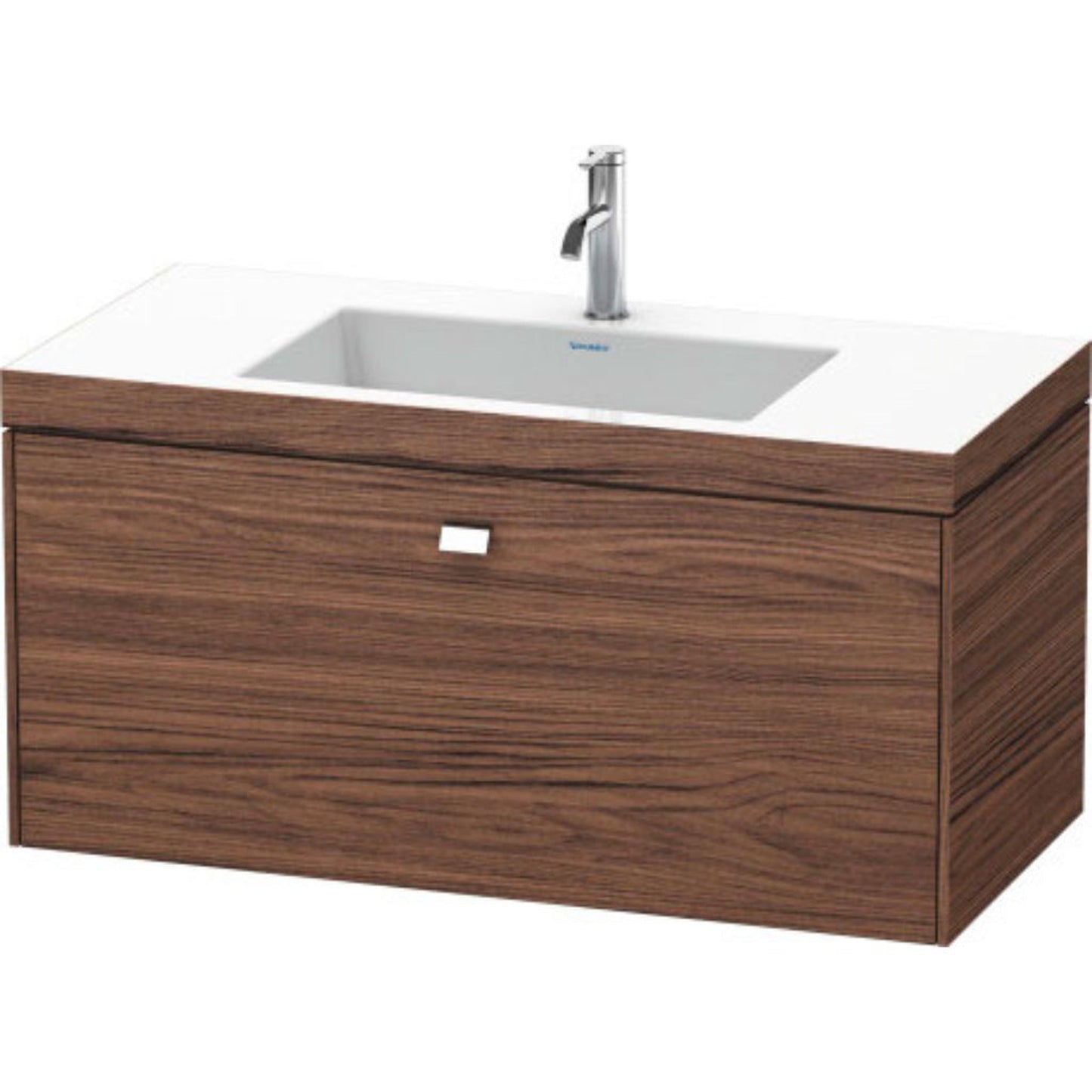 Duravit Brioso 39" x 20" x 19" One Drawer C-Bonded Wall-Mount Vanity Kit With One Tap Hole in Walnut Dark and Chrome Handle