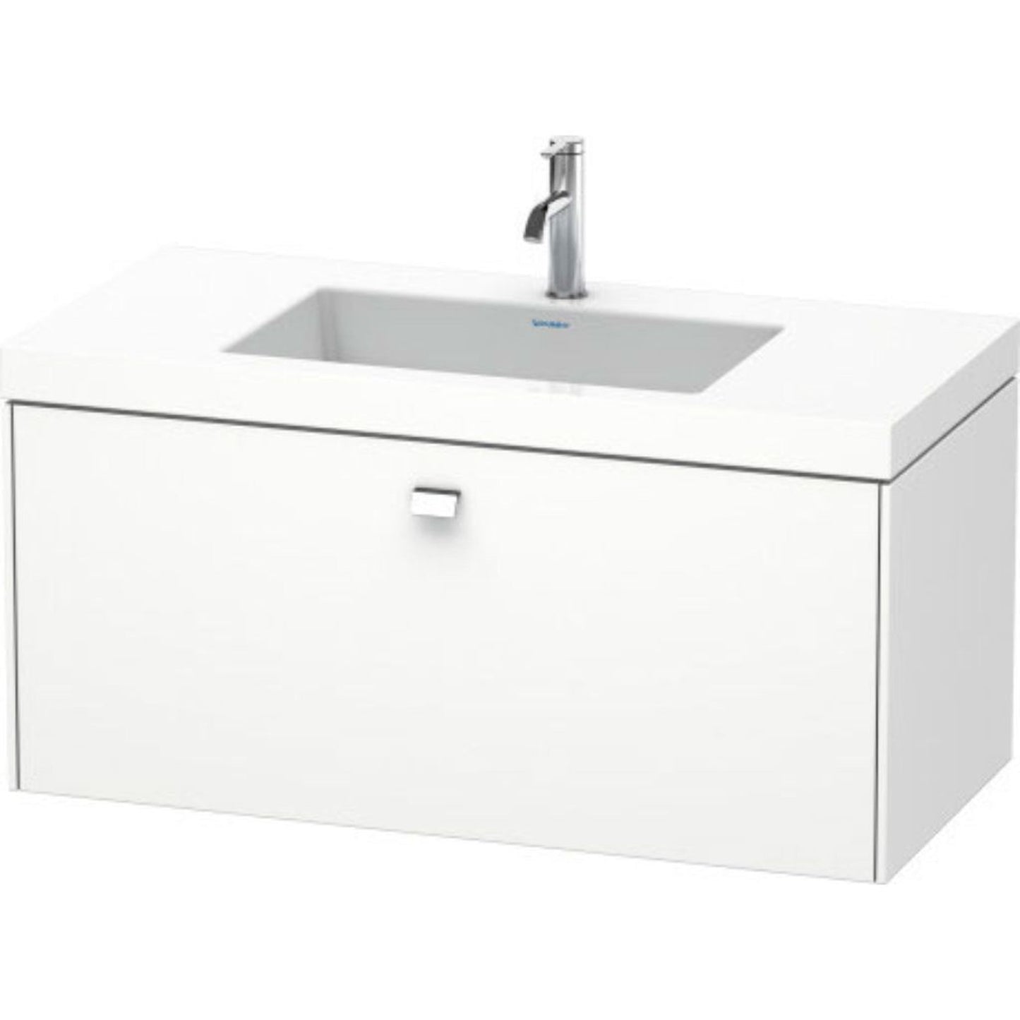 Duravit Brioso 39" x 20" x 19" One Drawer C-Bonded Wall-Mount Vanity Kit With One Tap Hole in White Matt and Chrome Handle