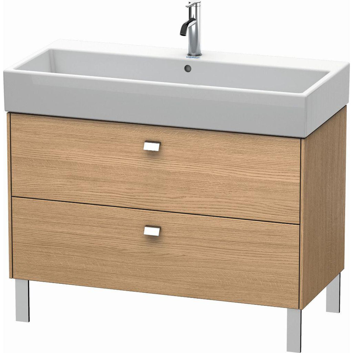 Duravit Brioso 39" x 22" x 18" Two Drawer Floor Standing Vanity Unit in European Oak and Chrome Handle
