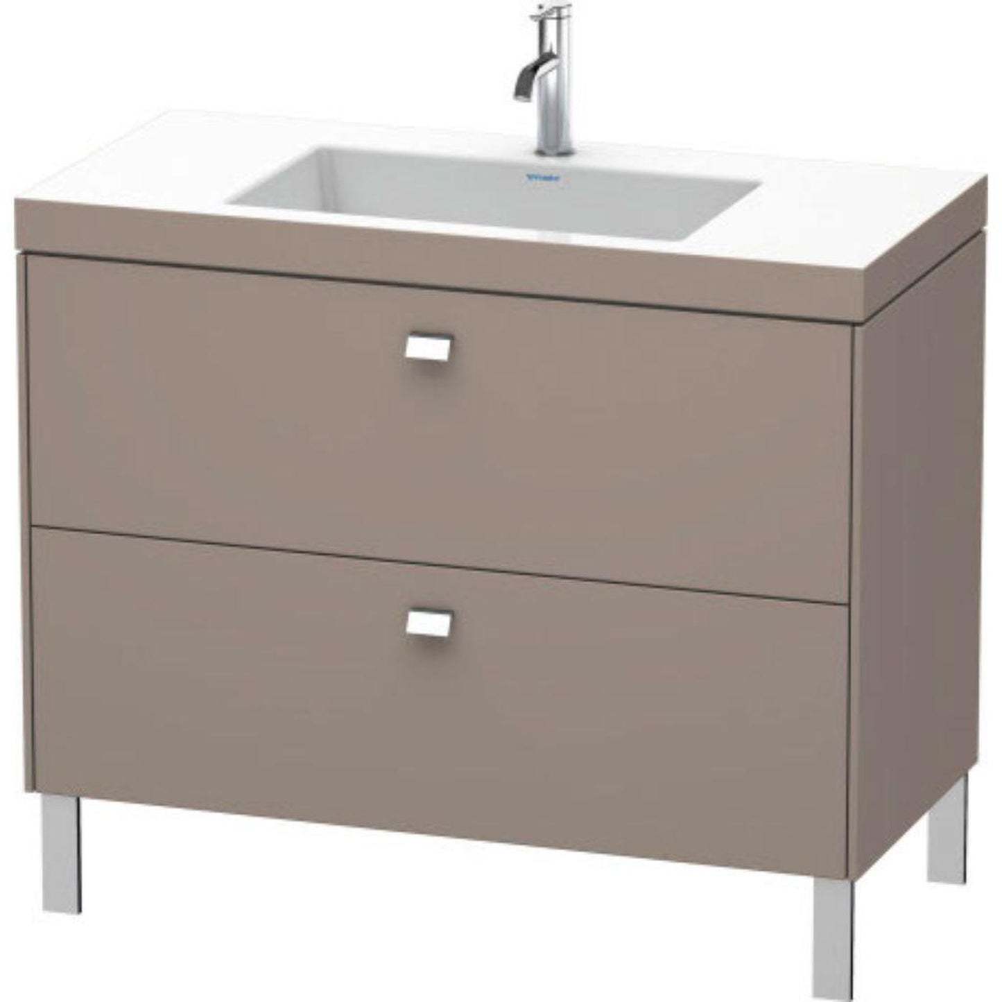 Duravit Brioso 39" x 28" x 19" Two Drawer C-Bonded Floor Standing Vanity Kit With One Tap Hole in Basalt Matt and Chrome Handle