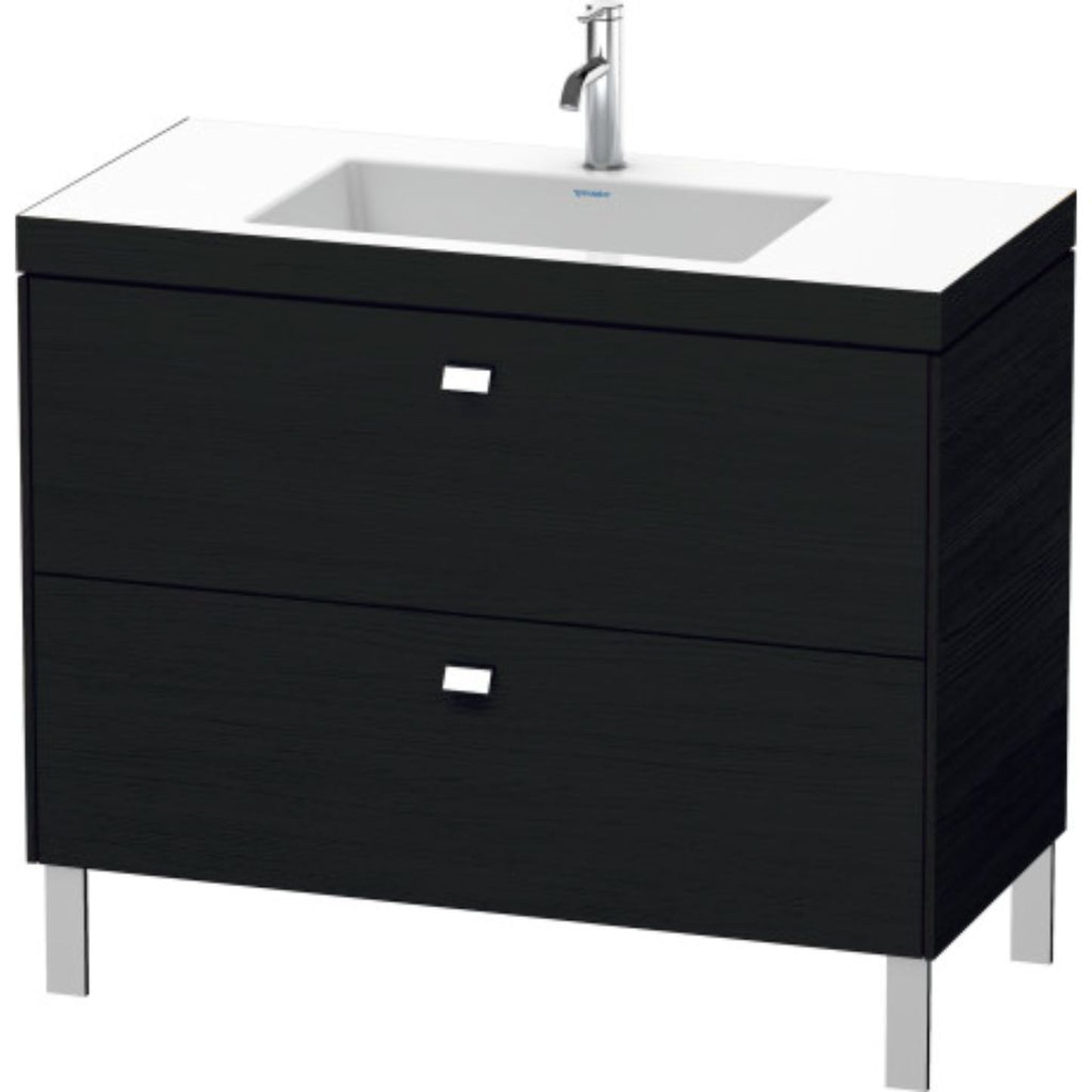 Duravit Brioso 39" x 28" x 19" Two Drawer C-Bonded Floor Standing Vanity Kit With One Tap Hole in Black Oak and Chrome Handle