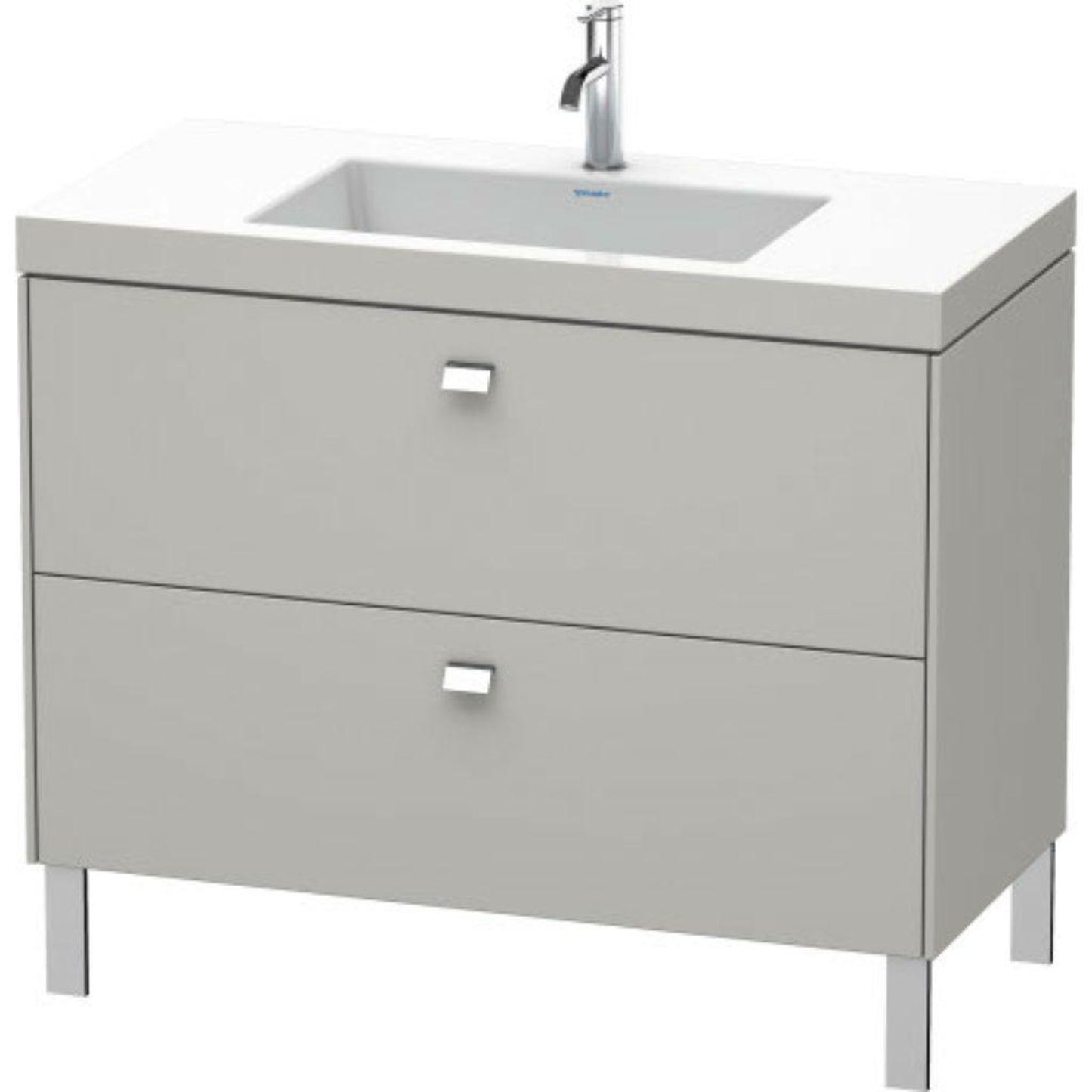 Duravit Brioso 39" x 28" x 19" Two Drawer C-Bonded Floor Standing Vanity Kit With One Tap Hole in Concrete Grey Matt and Chrome Handle