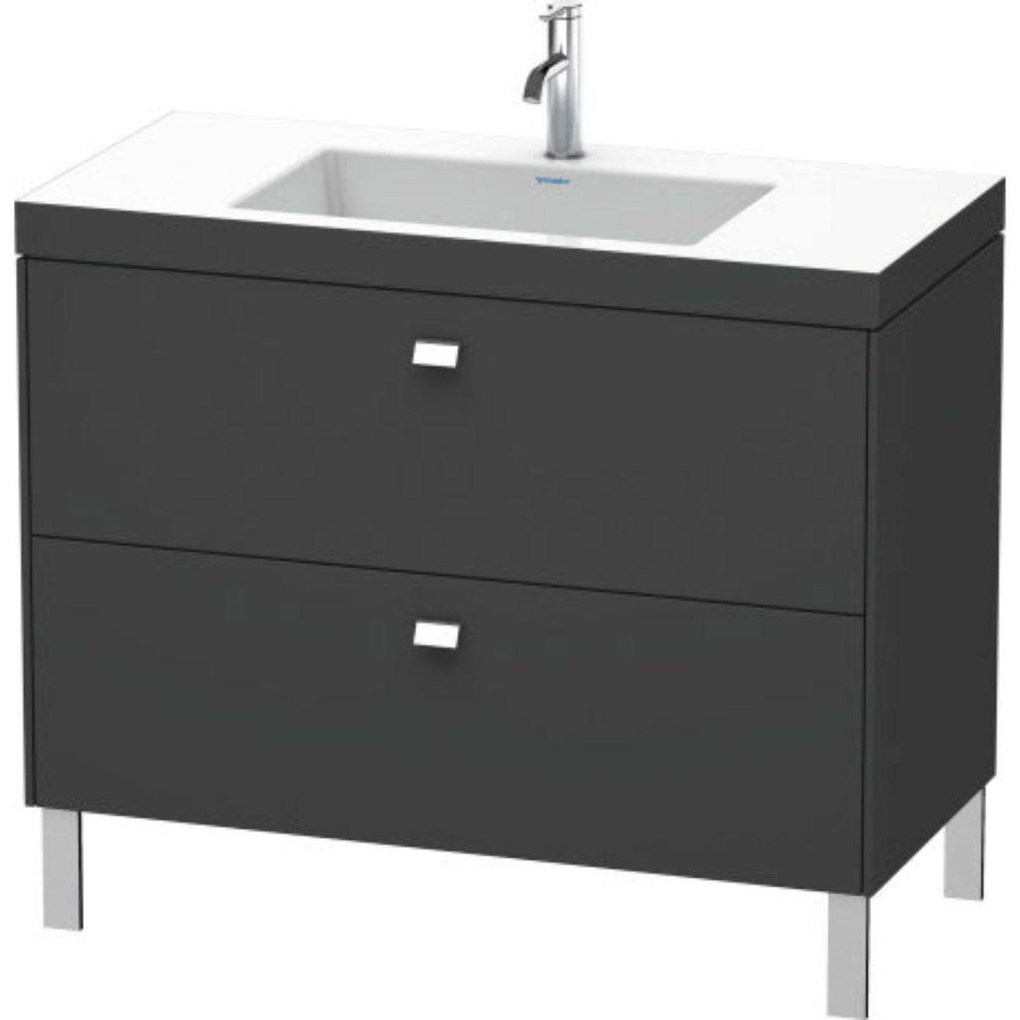 Duravit Brioso 39" x 28" x 19" Two Drawer C-Bonded Floor Standing Vanity Kit With One Tap Hole in Graphite Matt and Chrome Handle