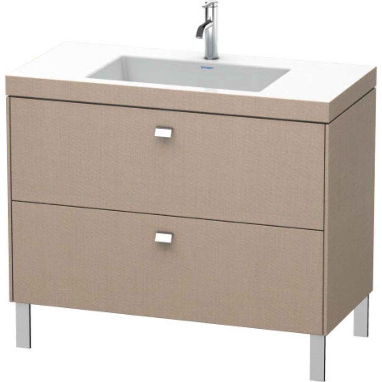 Duravit Brioso 39" x 28" x 19" Two Drawer C-Bonded Floor Standing Vanity Kit With One Tap Hole in Linen and Chrome Handle