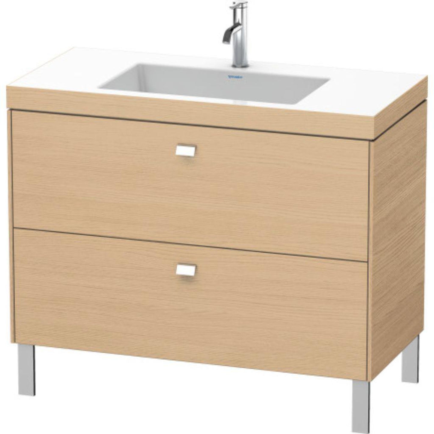 Duravit Brioso 39" x 28" x 19" Two Drawer C-Bonded Floor Standing Vanity Kit With One Tap Hole in Natural Oak and Chrome Handle