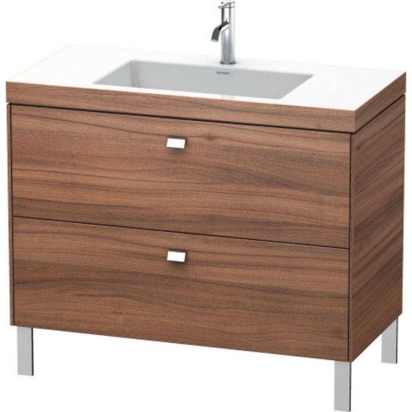 Duravit Brioso 39" x 28" x 19" Two Drawer C-Bonded Floor Standing Vanity Kit With One Tap Hole in Natural Walnut and Chrome Handle