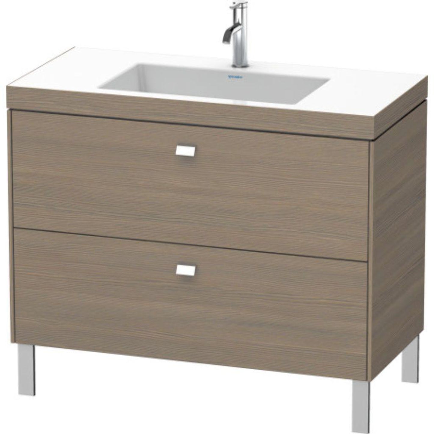 Duravit Brioso 39" x 28" x 19" Two Drawer C-Bonded Floor Standing Vanity Kit With One Tap Hole in Oak Terra and Chrome Handle