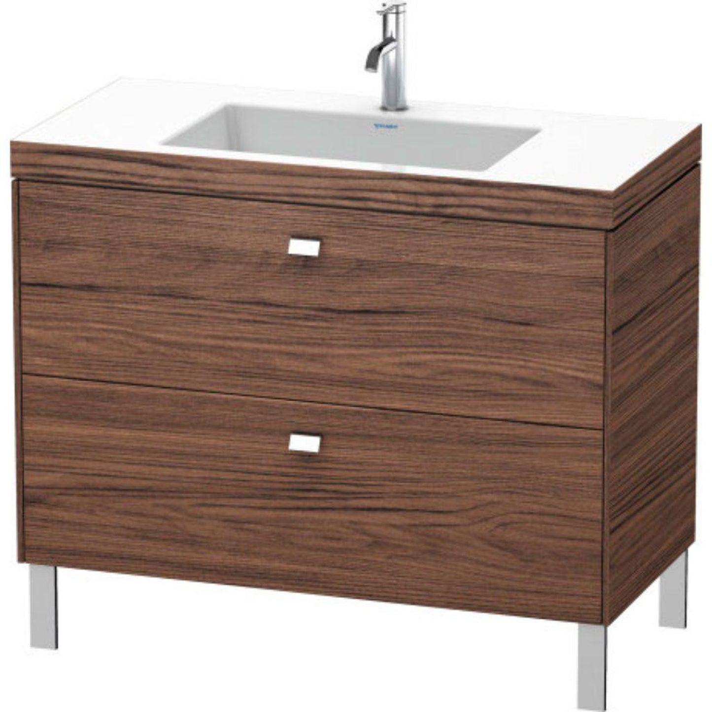 Duravit Brioso 39" x 28" x 19" Two Drawer C-Bonded Floor Standing Vanity Kit With One Tap Hole in Walnut Dark and Chrome Handle