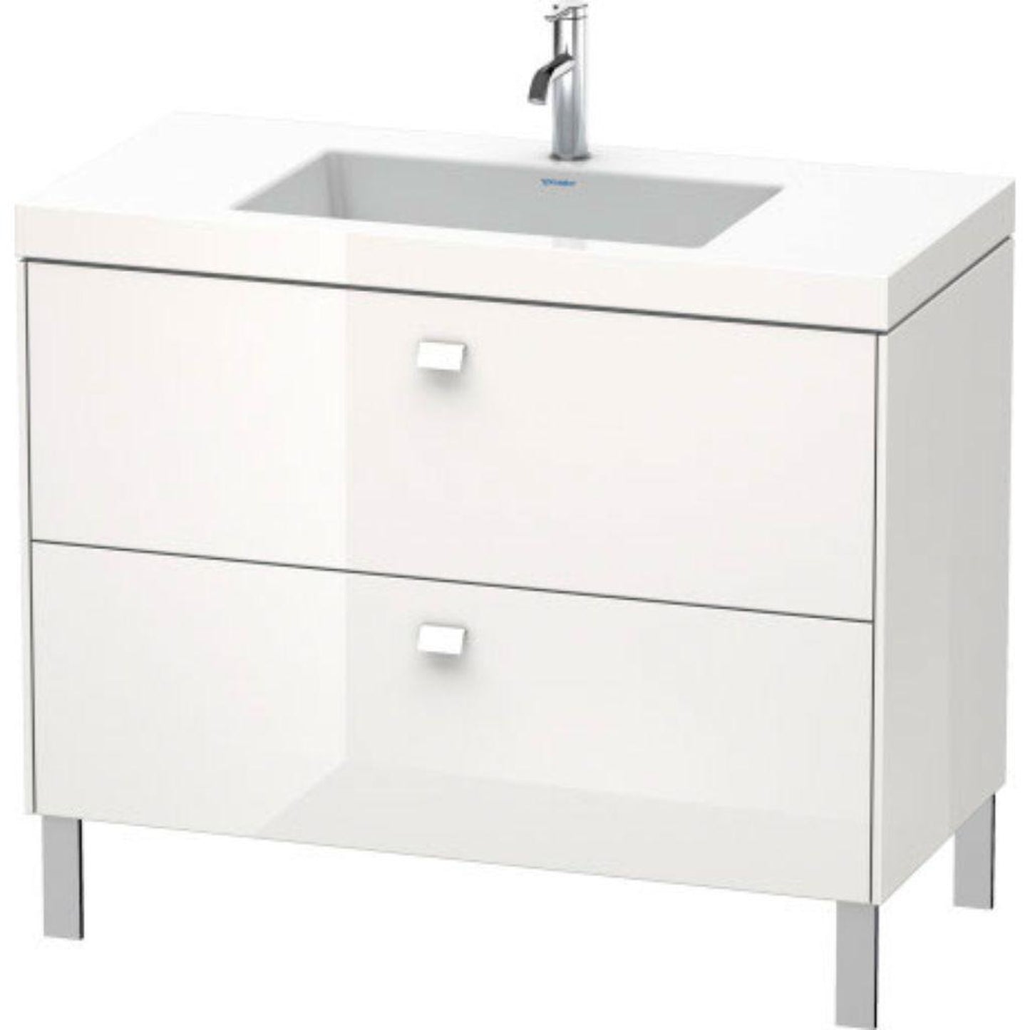 Duravit Brioso 39" x 28" x 19" Two Drawer C-Bonded Floor Standing Vanity Kit With One Tap Hole in White High Gloss