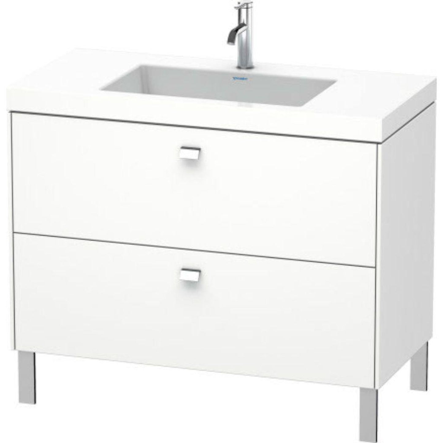 Duravit Brioso 39" x 28" x 19" Two Drawer C-Bonded Floor Standing Vanity Kit With One Tap Hole in White Matt and Chrome Handle