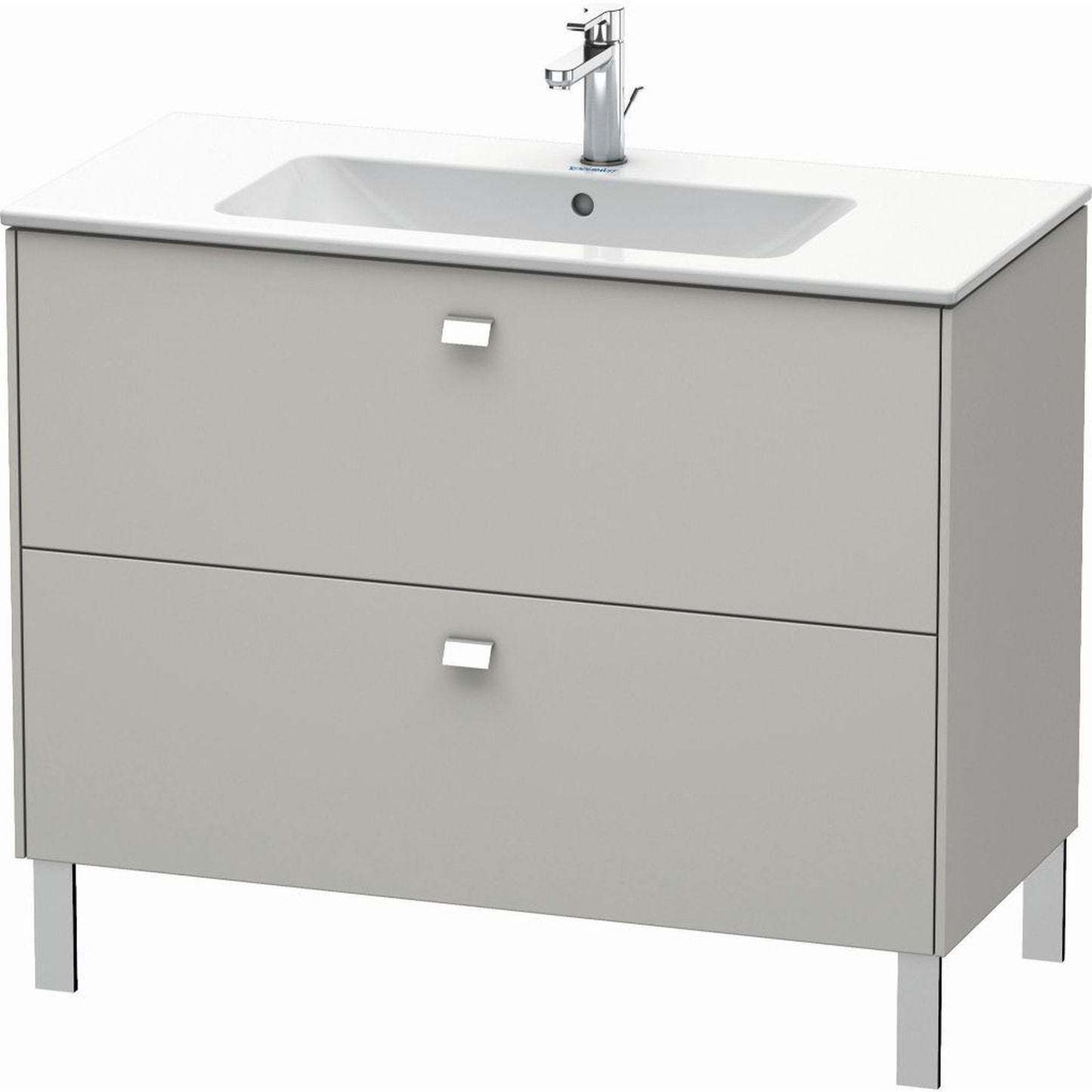 Duravit Brioso 40" x 27" x 19" Two Drawer Floor Standing Vanity Unit in Concrete Grey Matt and Chrome Handle