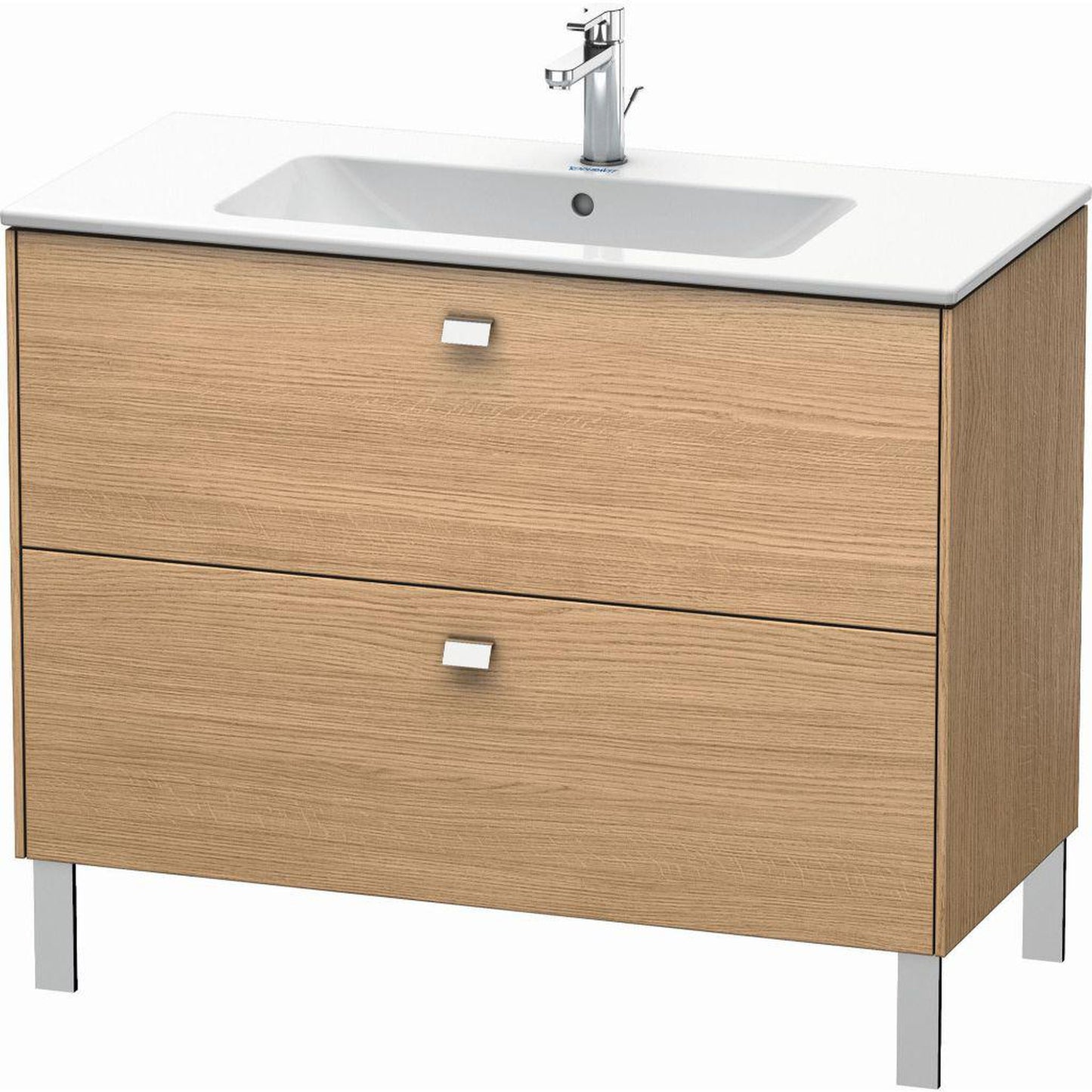 Duravit Brioso 40" x 27" x 19" Two Drawer Floor Standing Vanity Unit in European Oak and Chrome Handle