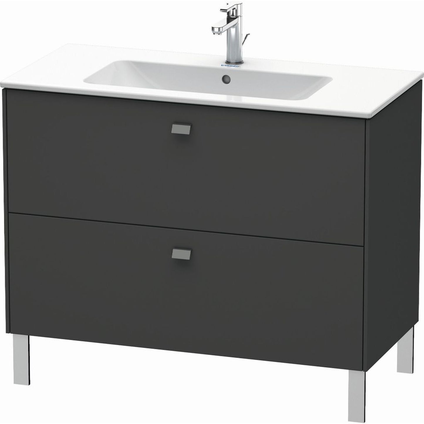 Duravit Brioso 40" x 27" x 19" Two Drawer Floor Standing Vanity Unit in Graphite Matt and Chrome Handle
