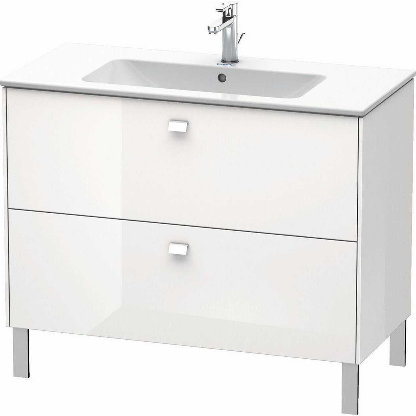 Duravit Brioso 40" x 27" x 19" Two Drawer Floor Standing Vanity Unit in White High Gloss and Chrome Handle