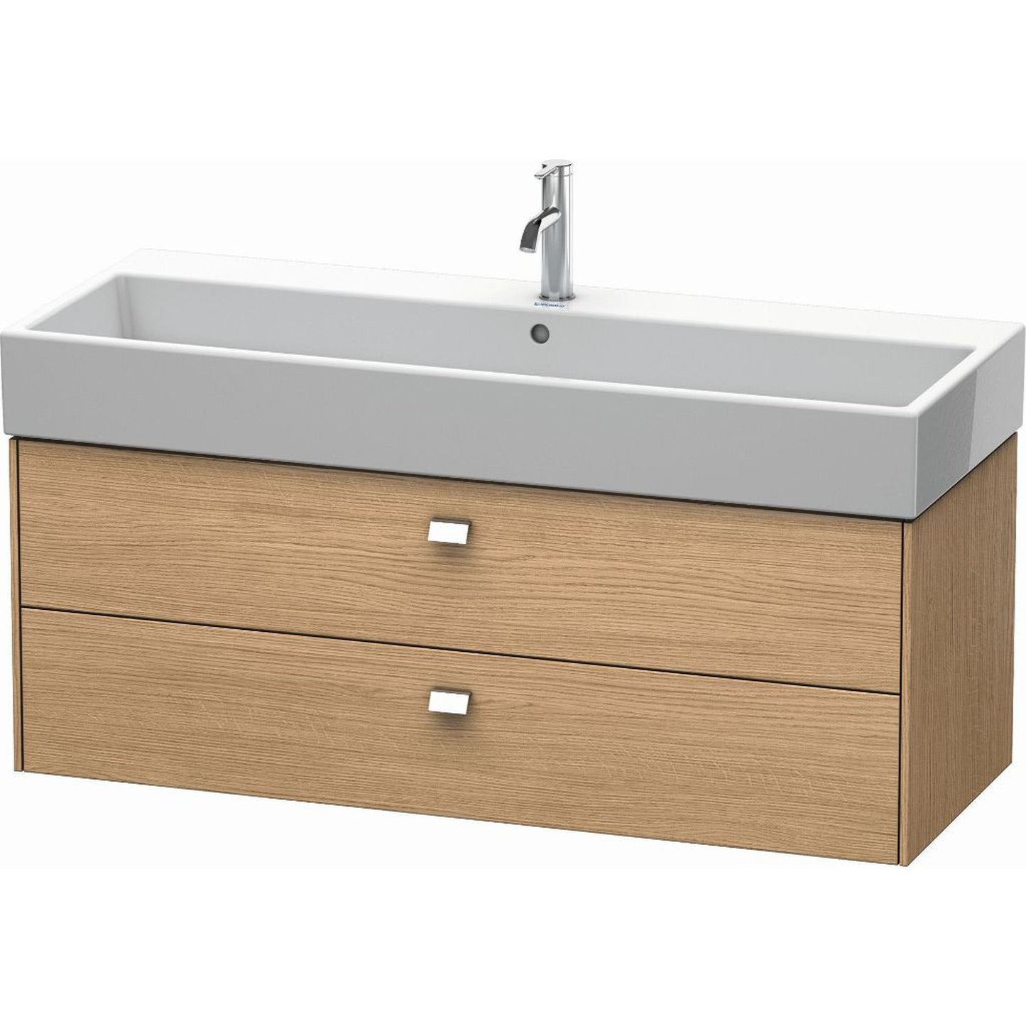 Duravit Brioso 47" x 17" x 18" Two Drawer Wall-Mount Vanity Unit in European Oak and Chrome Handle