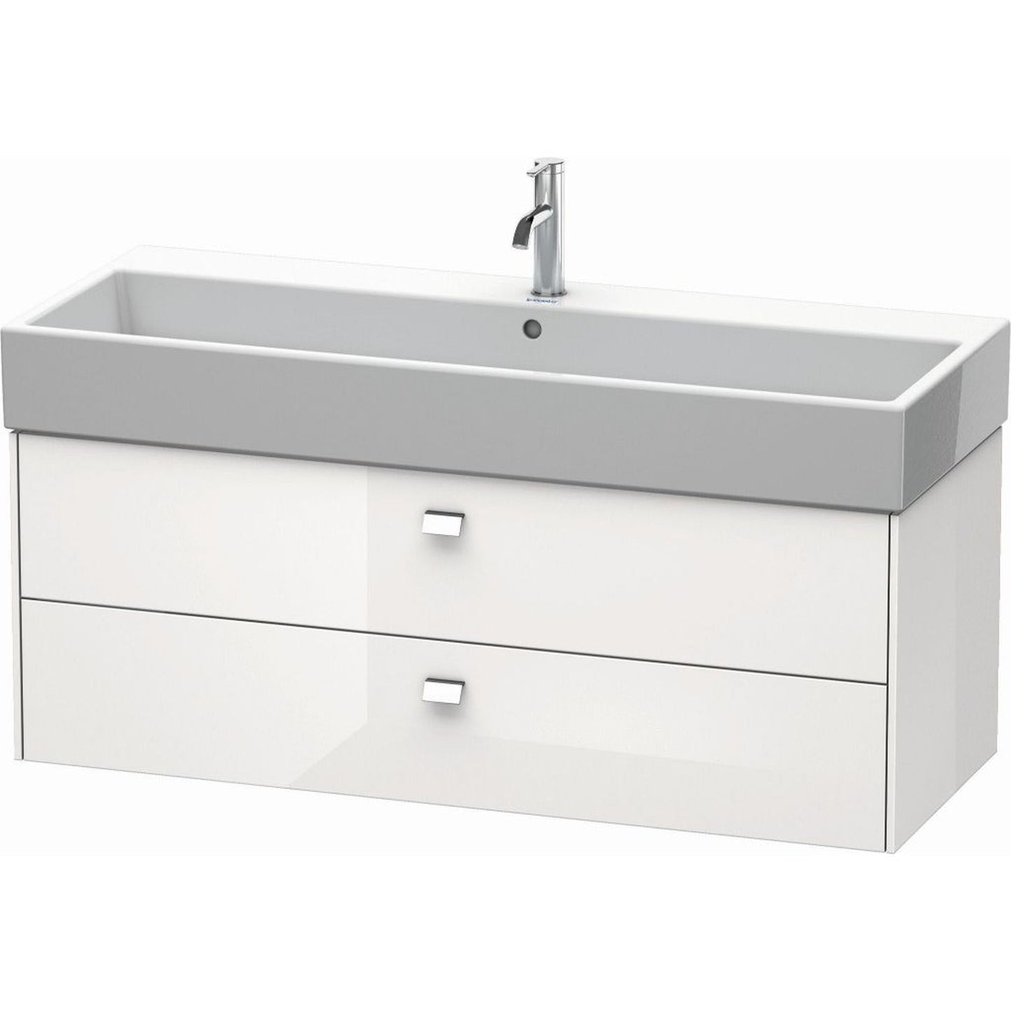 Duravit Brioso 47" x 17" x 18" Two Drawer Wall-Mount Vanity Unit in White High Gloss and Chrome Handle