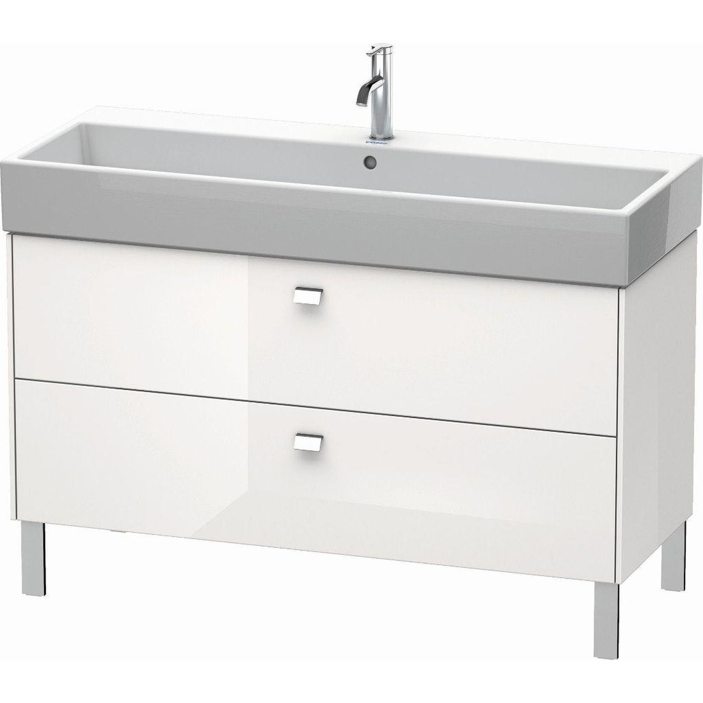 Duravit Brioso 47" x 22" x 18" Two Drawer Floor Standing Vanity Unit in White High Gloss and Chrome Handle