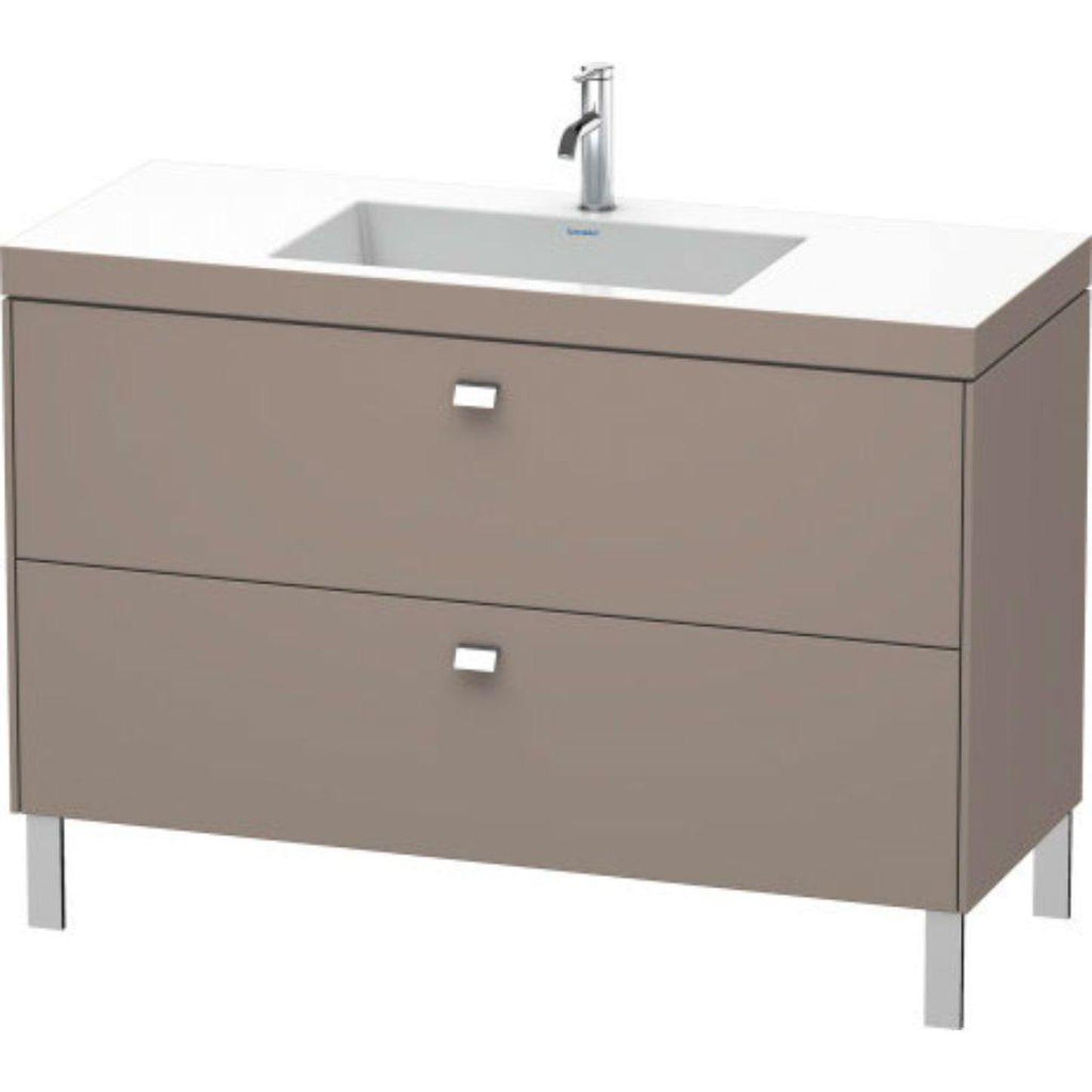 Duravit Brioso 47" x 28" x 19" Two Drawer C-Bonded Floor Standing Vanity Kit With One Tap Hole in Basalt Matt and Chrome Handle