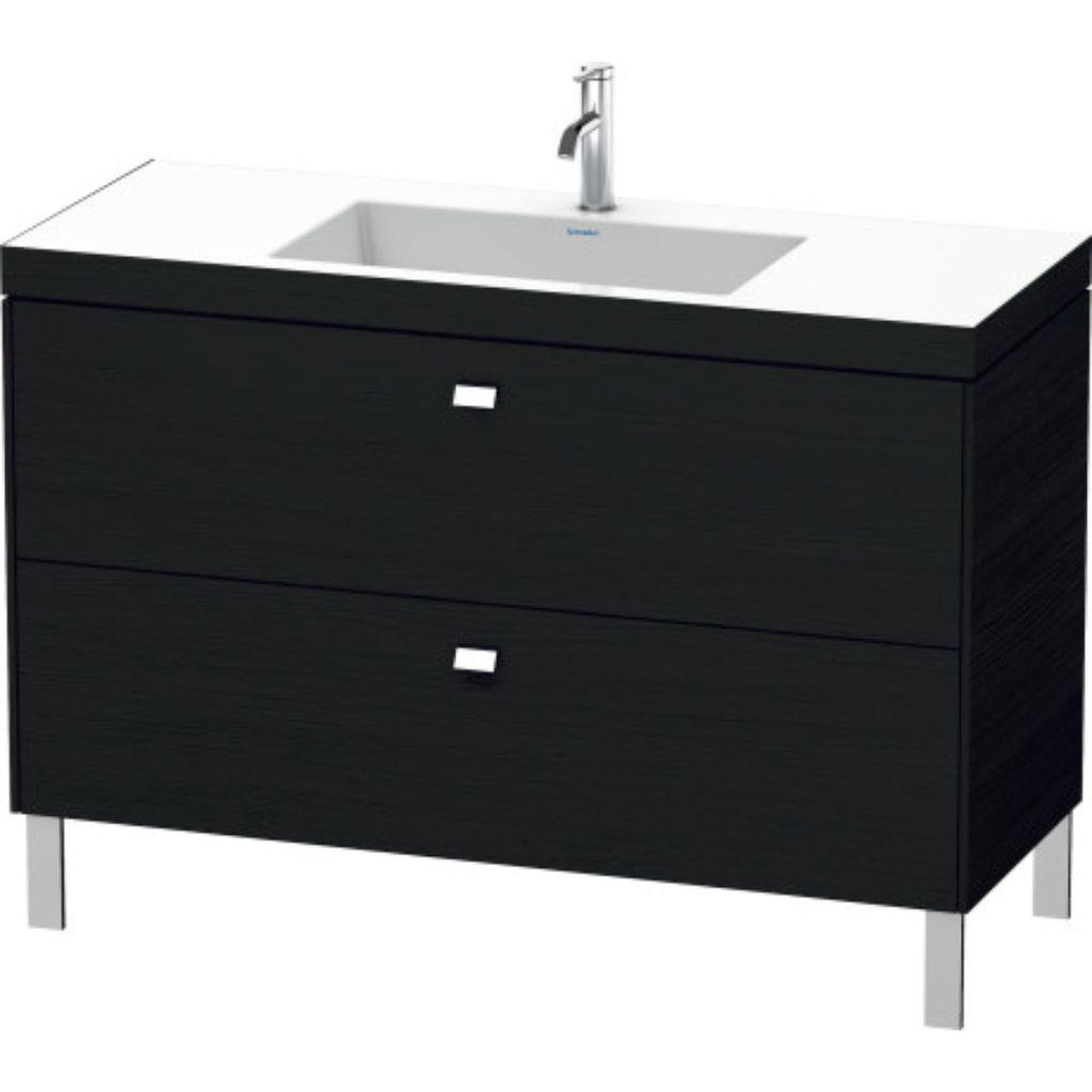 Duravit Brioso 47" x 28" x 19" Two Drawer C-Bonded Floor Standing Vanity Kit With One Tap Hole in Black Oak and Chrome Handle