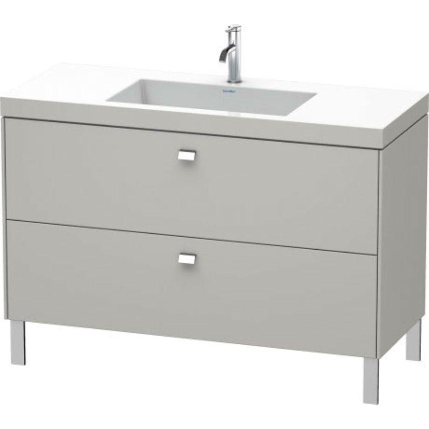 Duravit Brioso 47" x 28" x 19" Two Drawer C-Bonded Floor Standing Vanity Kit With One Tap Hole in Concrete Grey Matt and Chrome Handle