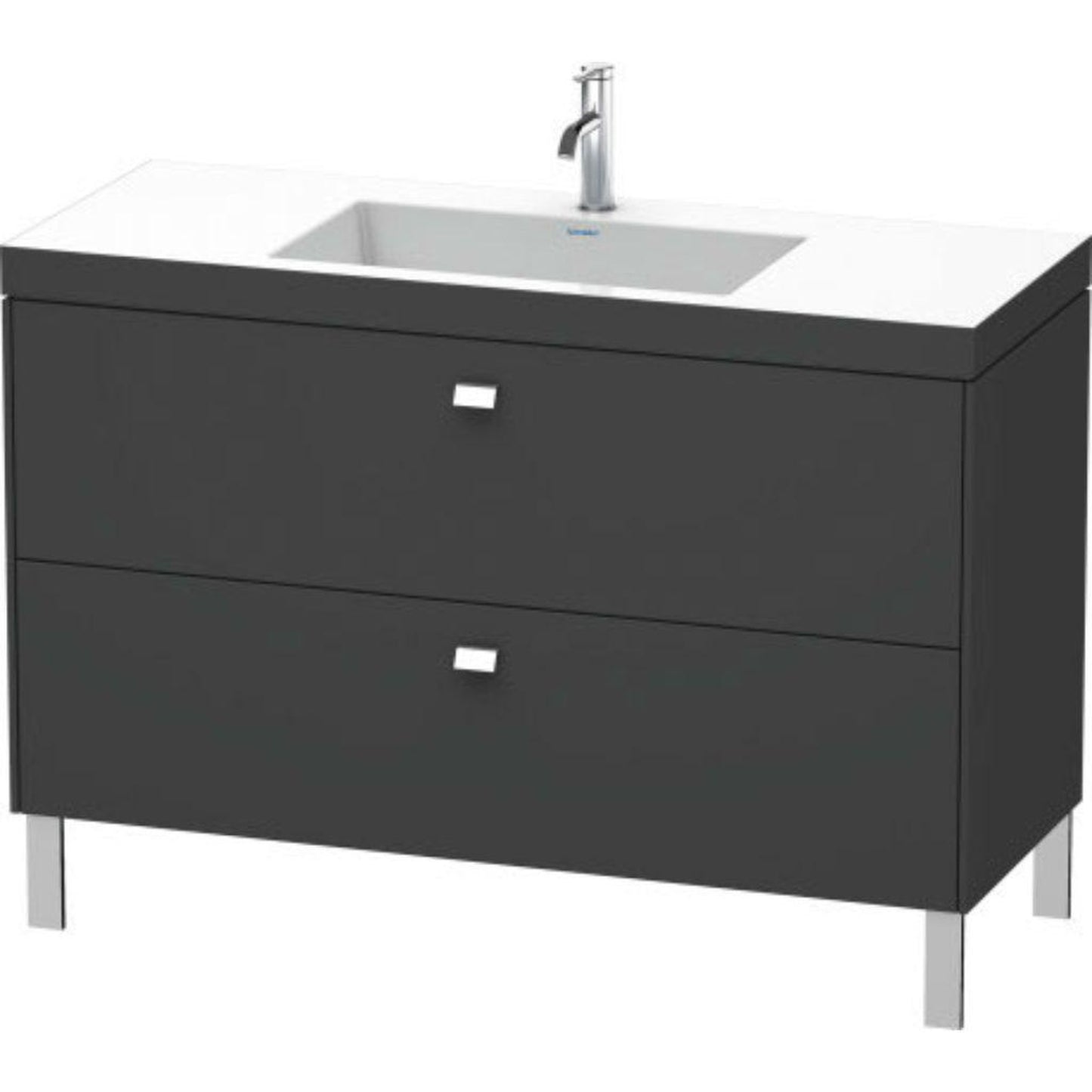 Duravit Brioso 47" x 28" x 19" Two Drawer C-Bonded Floor Standing Vanity Kit With One Tap Hole in Graphite Matt and Chrome Handle