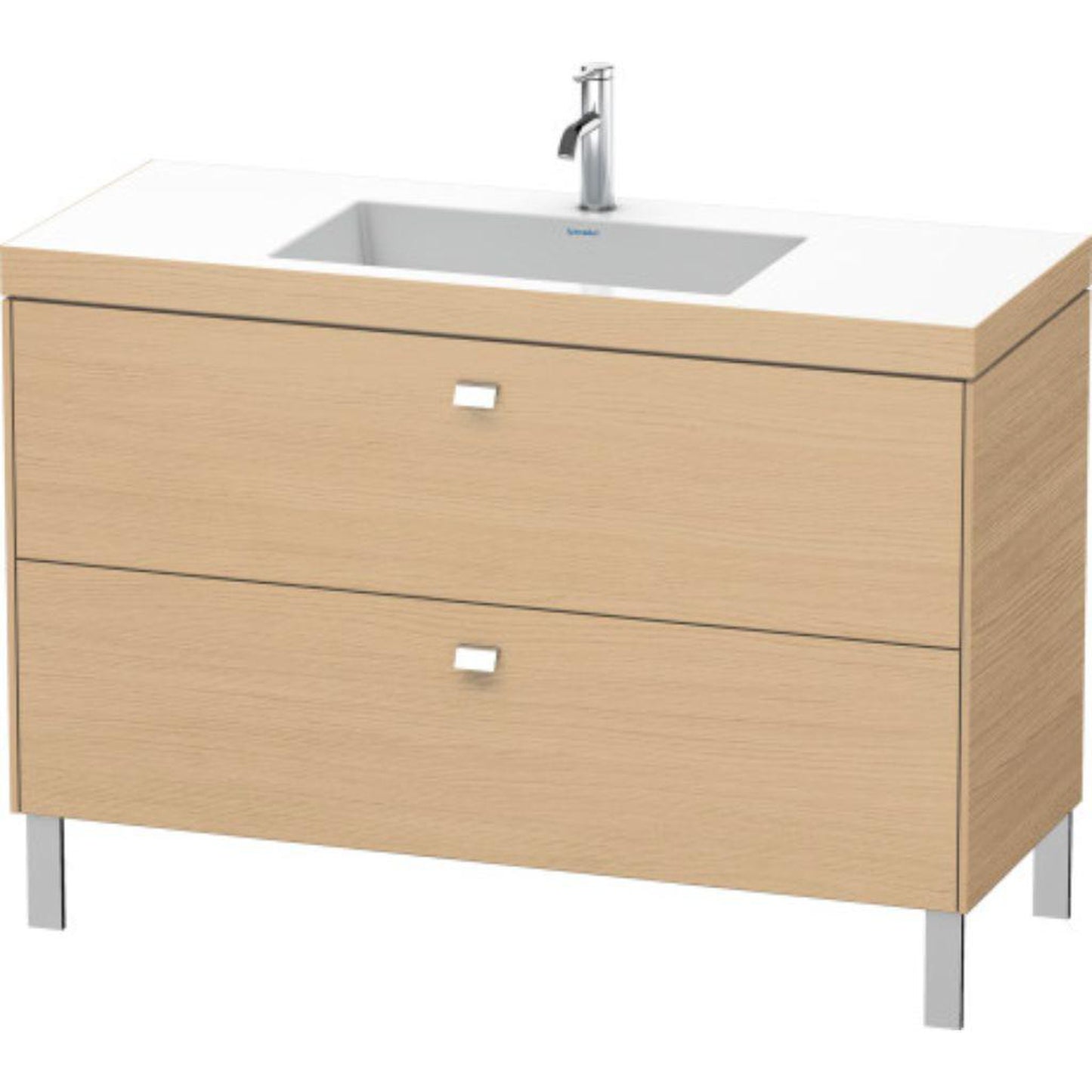 Duravit Brioso 47" x 28" x 19" Two Drawer C-Bonded Floor Standing Vanity Kit With One Tap Hole in Natural Oak and Chrome Handle