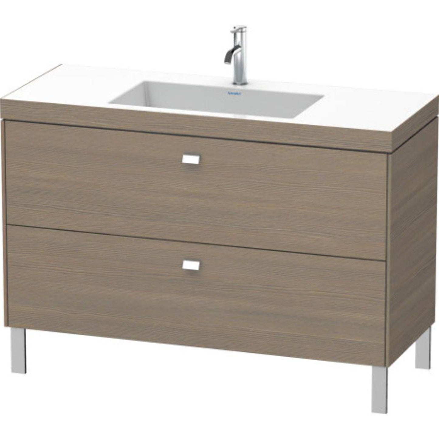 Duravit Brioso 47" x 28" x 19" Two Drawer C-Bonded Floor Standing Vanity Kit With One Tap Hole in Oak Terra and Chrome Handle
