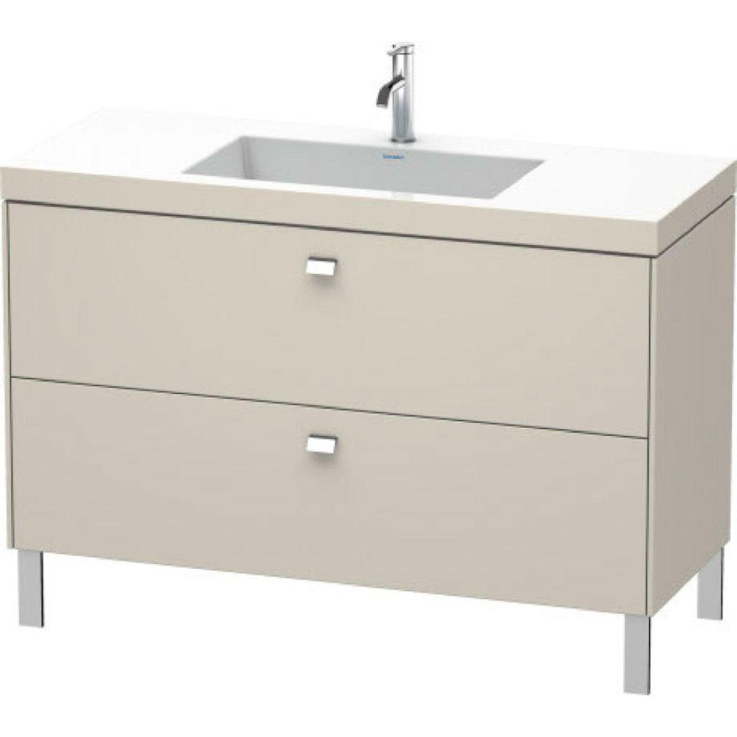 Duravit Brioso 47" x 28" x 19" Two Drawer C-Bonded Floor Standing Vanity Kit With One Tap Hole in Taupe and Chrome Handle
